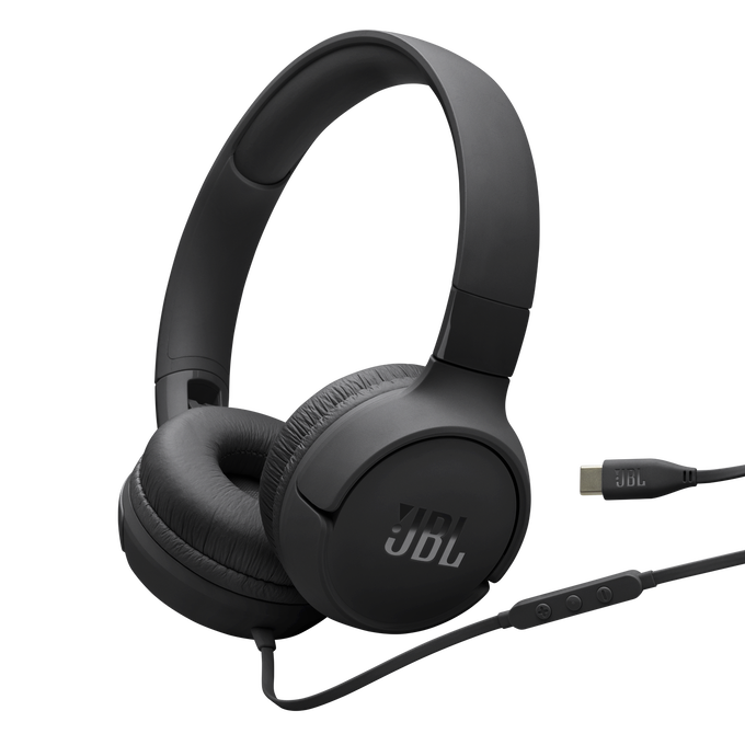 Auriculares - JBL Tune 520C, Cable, Circumaurales, USB-C, Micrófono, Plegable, Negro