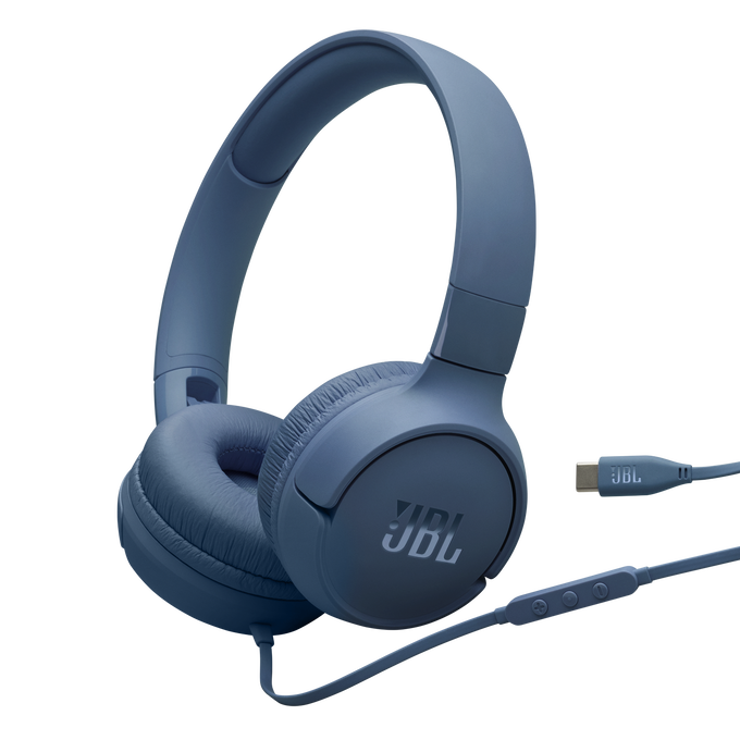Auriculares - JBL Tune 520C, Cable, Circumaurales, USB-C, Micrófono, Plegable, Azul