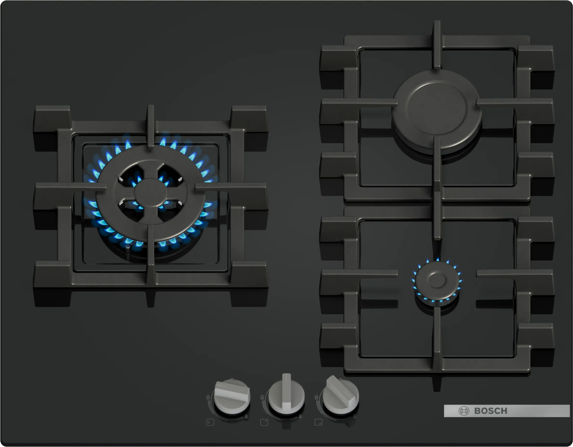 Bosch PNC6B6K40, 3 zonas, Gas natural, 59 cm, Negro