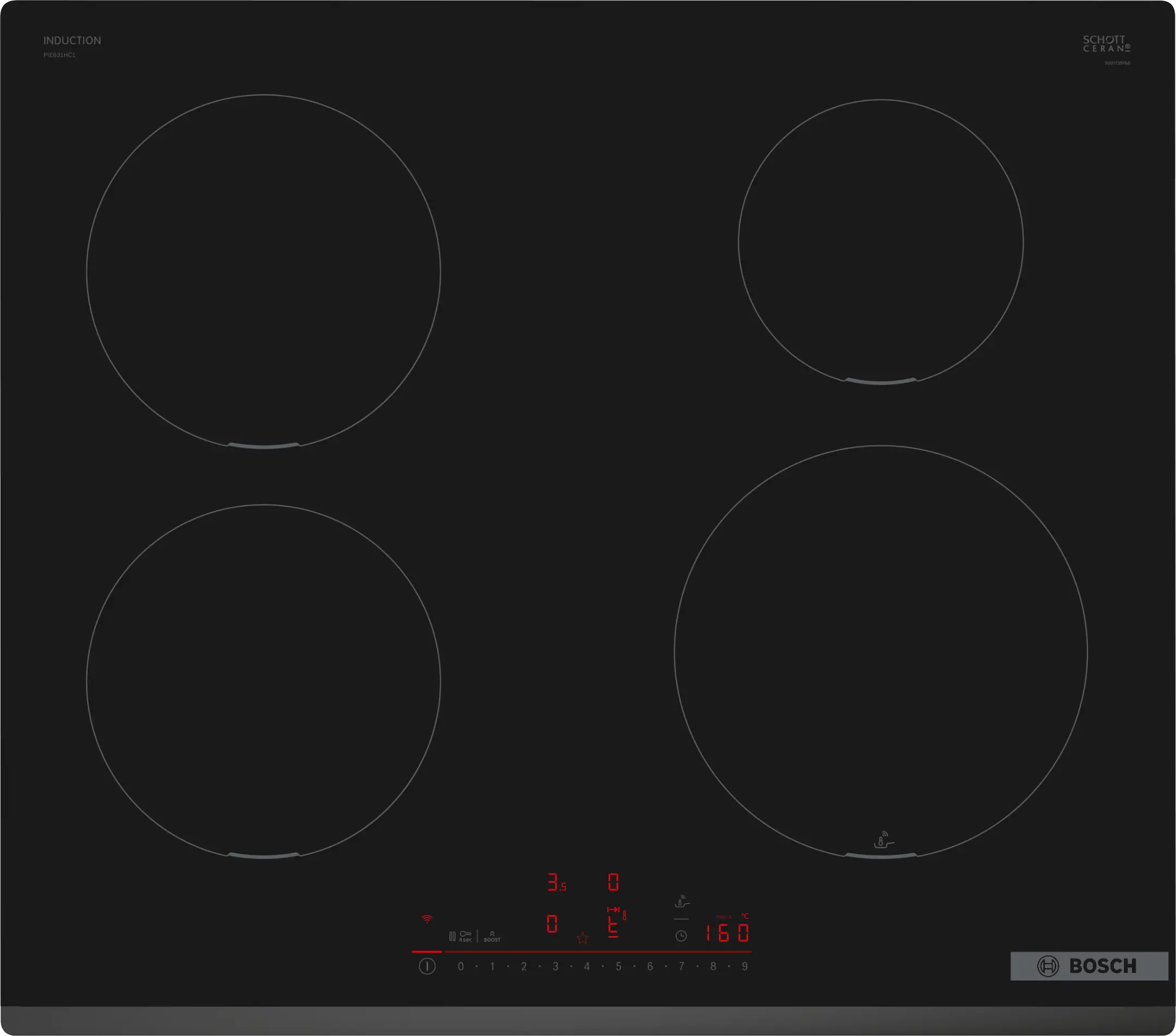 Bosch PIE631HC1E, 4 zonas, 21 cm, Control DirectSelect, PerfectFry, Black