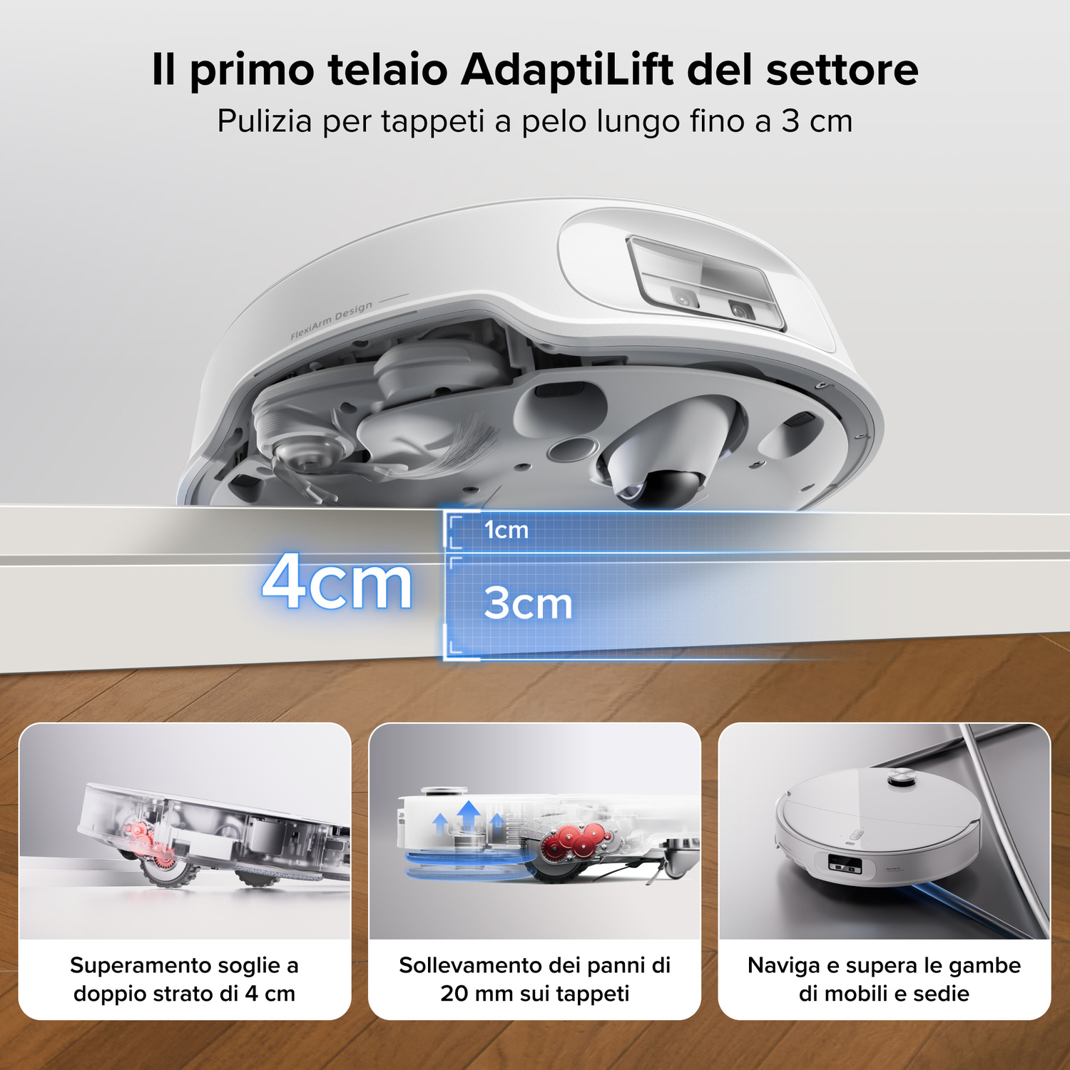 ROBOT ASPIRAPOLVERE ROBOROCK QREVO EDGE 2 PRO W    , Potenza 60 W, Lavapavimenti, Autonomia fino a 220 min, Sensore di superficie, Spazzola laterale, Base di carica, Bianco