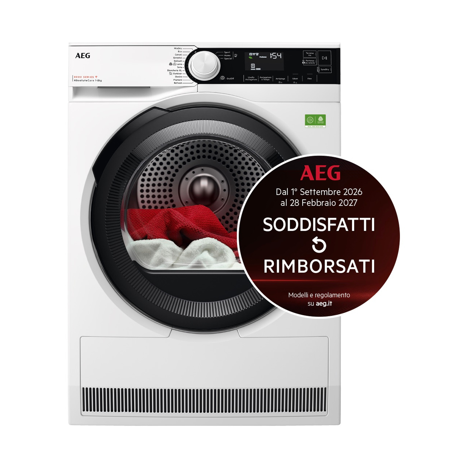 ASCIUGATRICE AEG TR9HH8AY A pompa di calore, 8 kg, profondità 63,6 cm, 60 dB(A), Bianco, Classe A