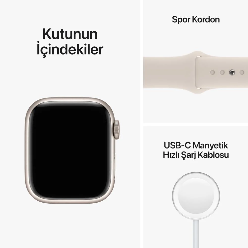 APPLE Watch Series 8 GPS 41 mm MNP63TU/A Yıldız Işığı Alüminyum Kasa ve Yıldız Işığı Spor Kordon