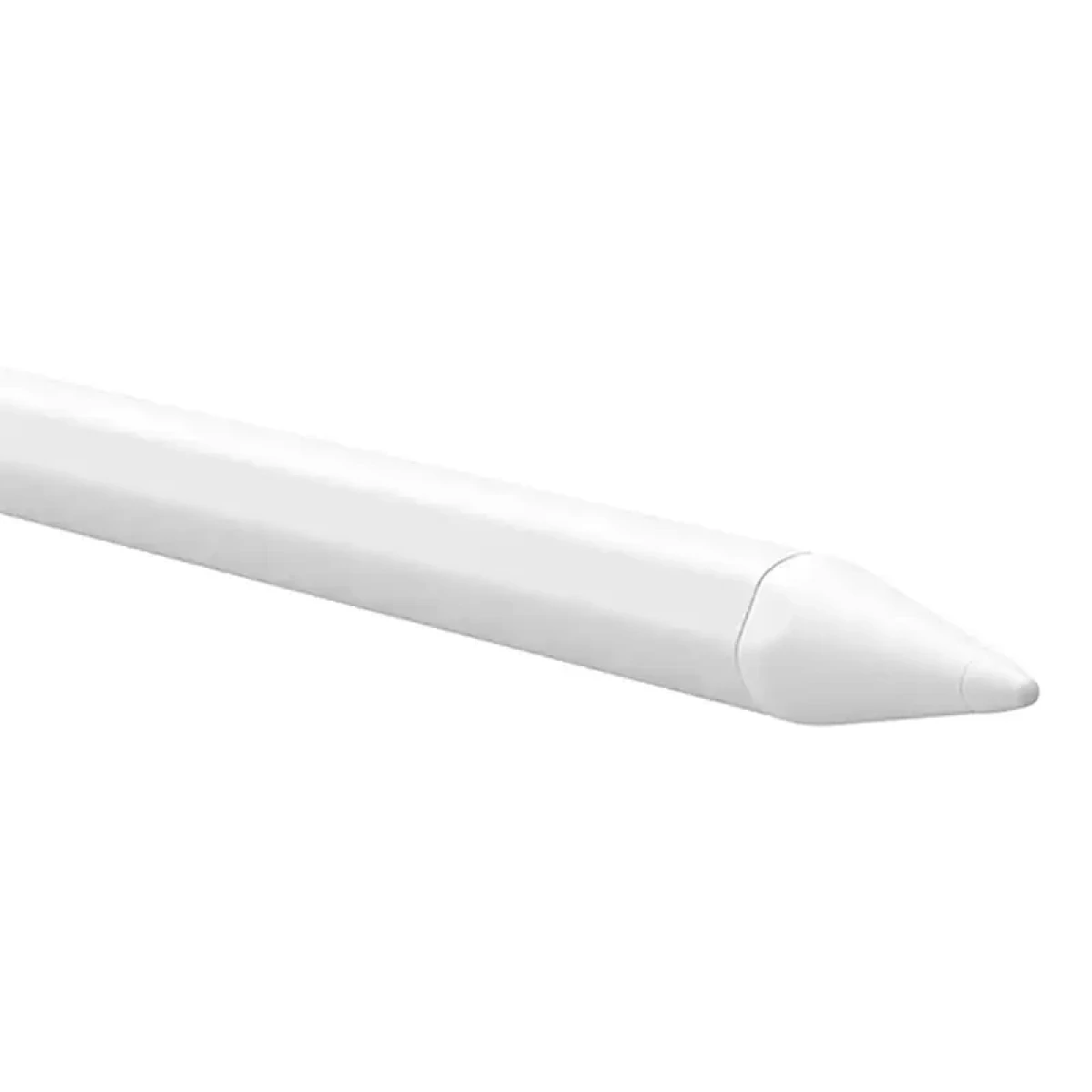 Biały Apple Pencil, zwężający się do ostrego końca, wyizolowany na białym tle.