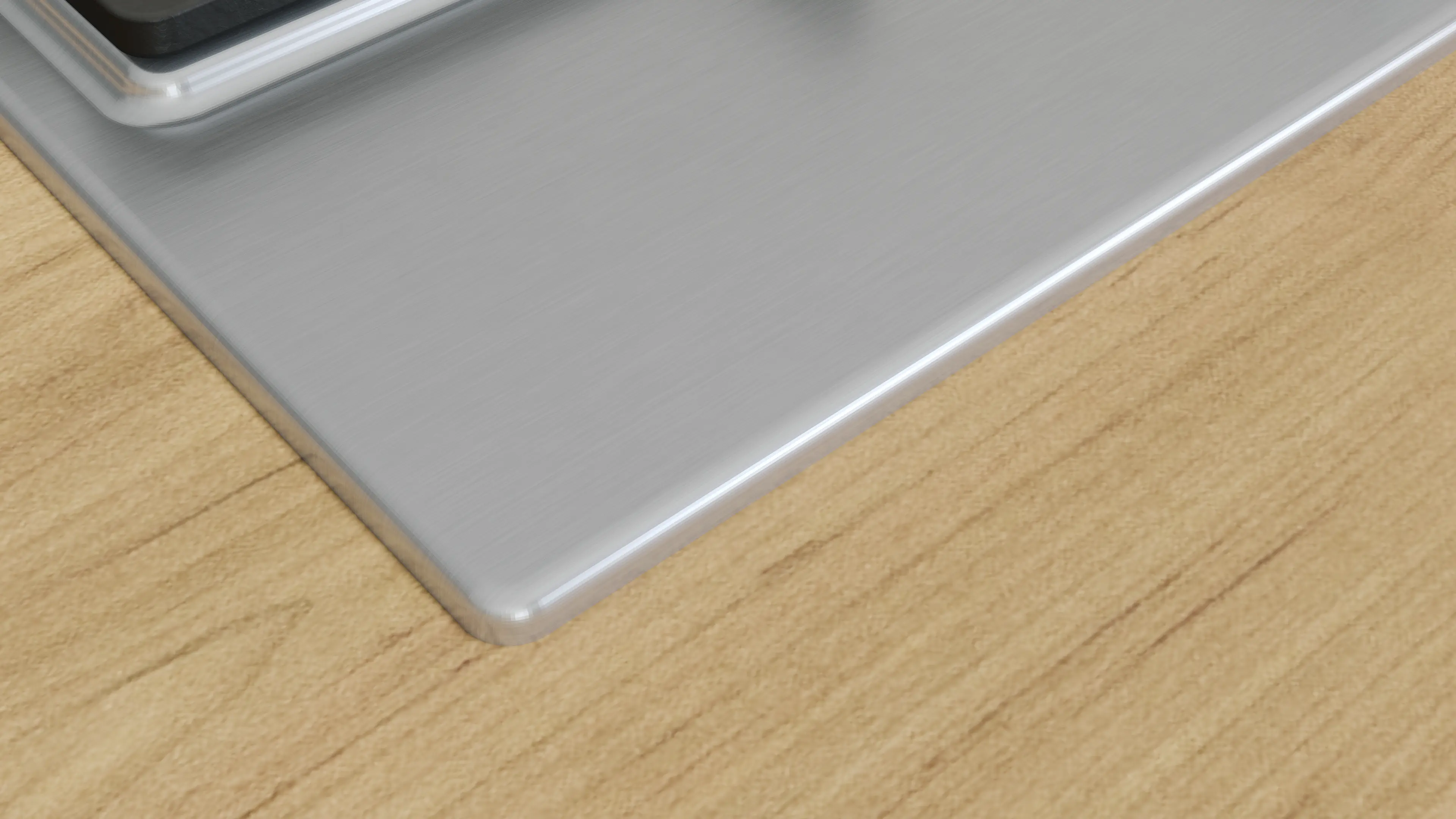 Zbliżenie powierzchni ze stali nierdzewnej i drewna.