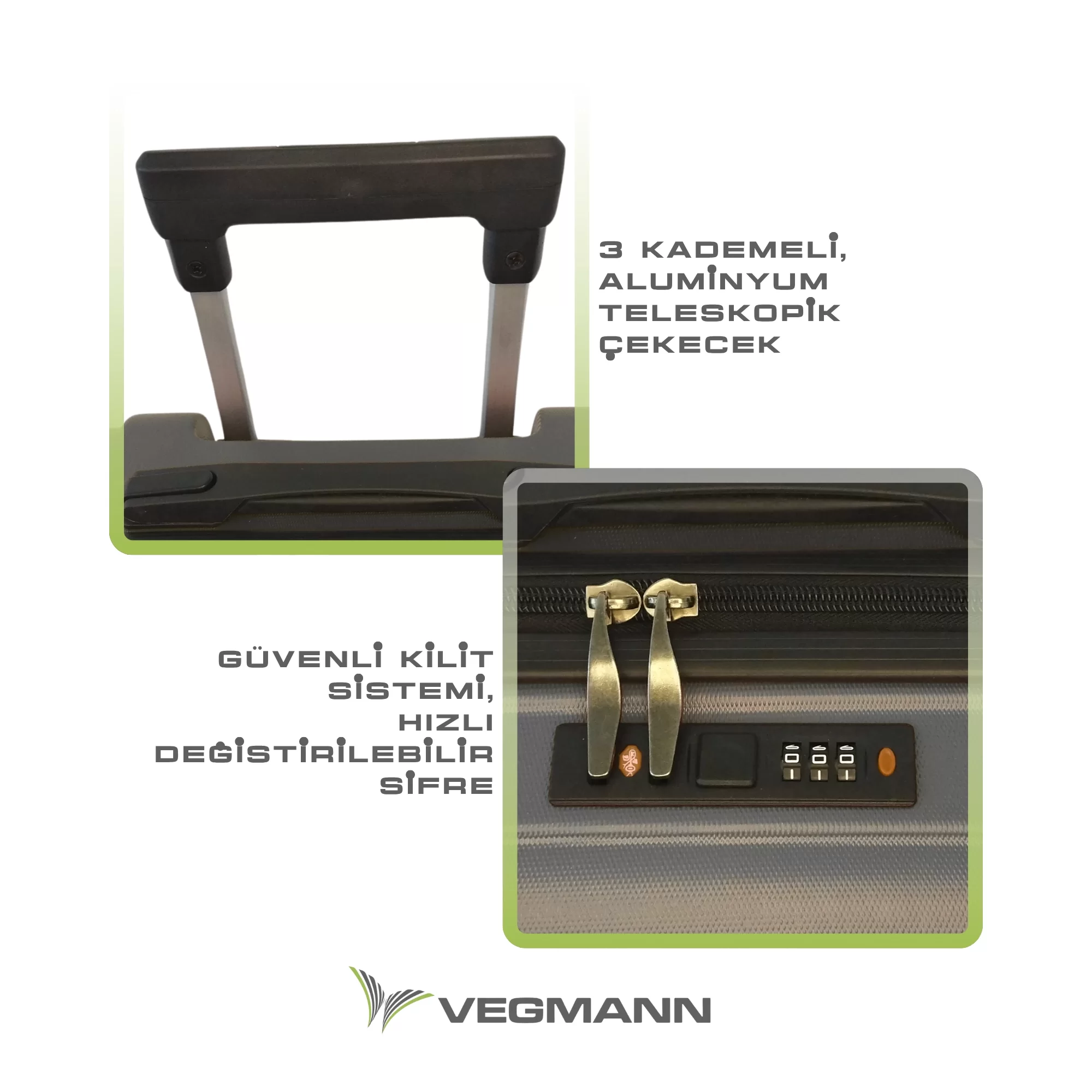 VEGMANN Scavel Tartılı Plastik 3'lü Valiz Seti Antrasit