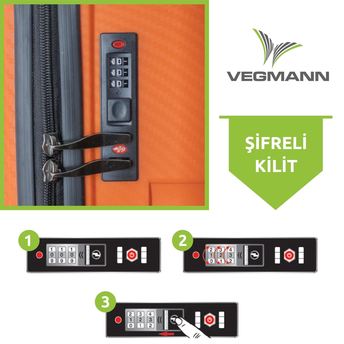 VEGMANN Atlas Polipropilen 3'lü Valiz Seti Turuncu