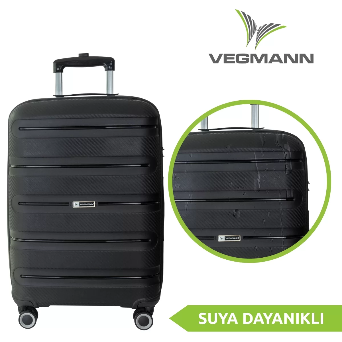 VEGMANN Atlas Polipropilen 3'lü Valiz Seti Siyah
