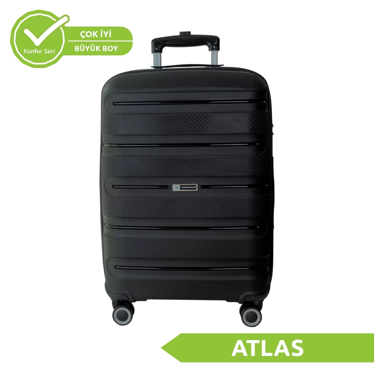 VEGMANN Atlas Polipropilen Büyük Boy Valiz Siyah
