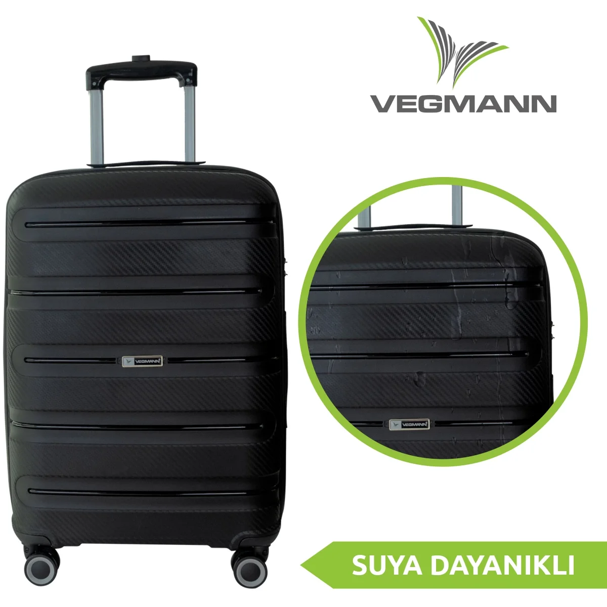 VEGMANN Atlas Polipropilen Büyük Boy Valiz Siyah