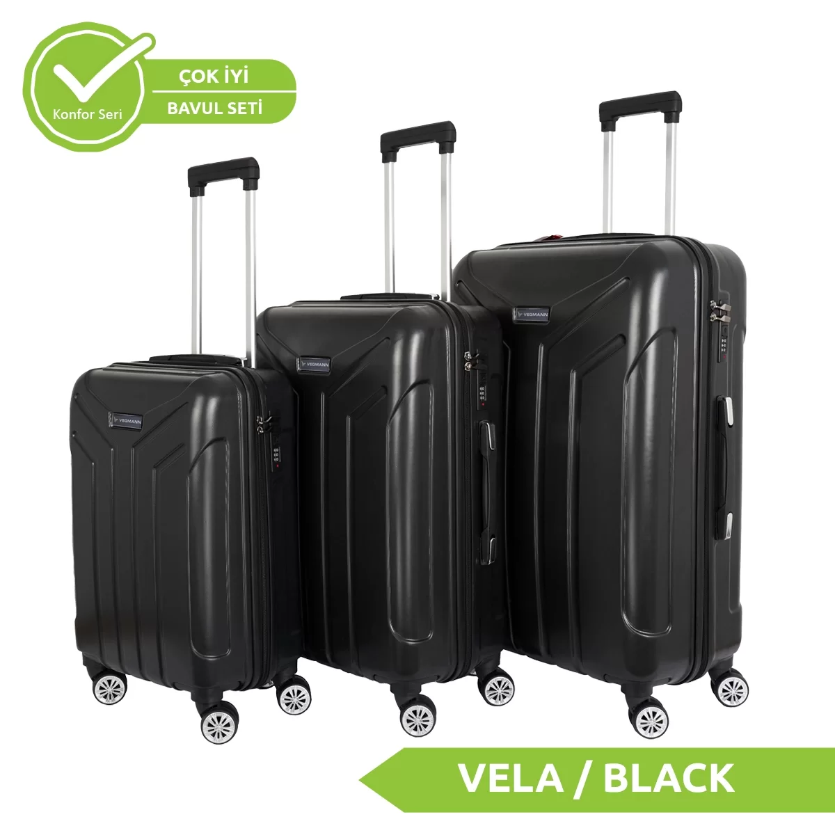 VEGMANN Vela ABS 3'lü Valiz Seti Siyah