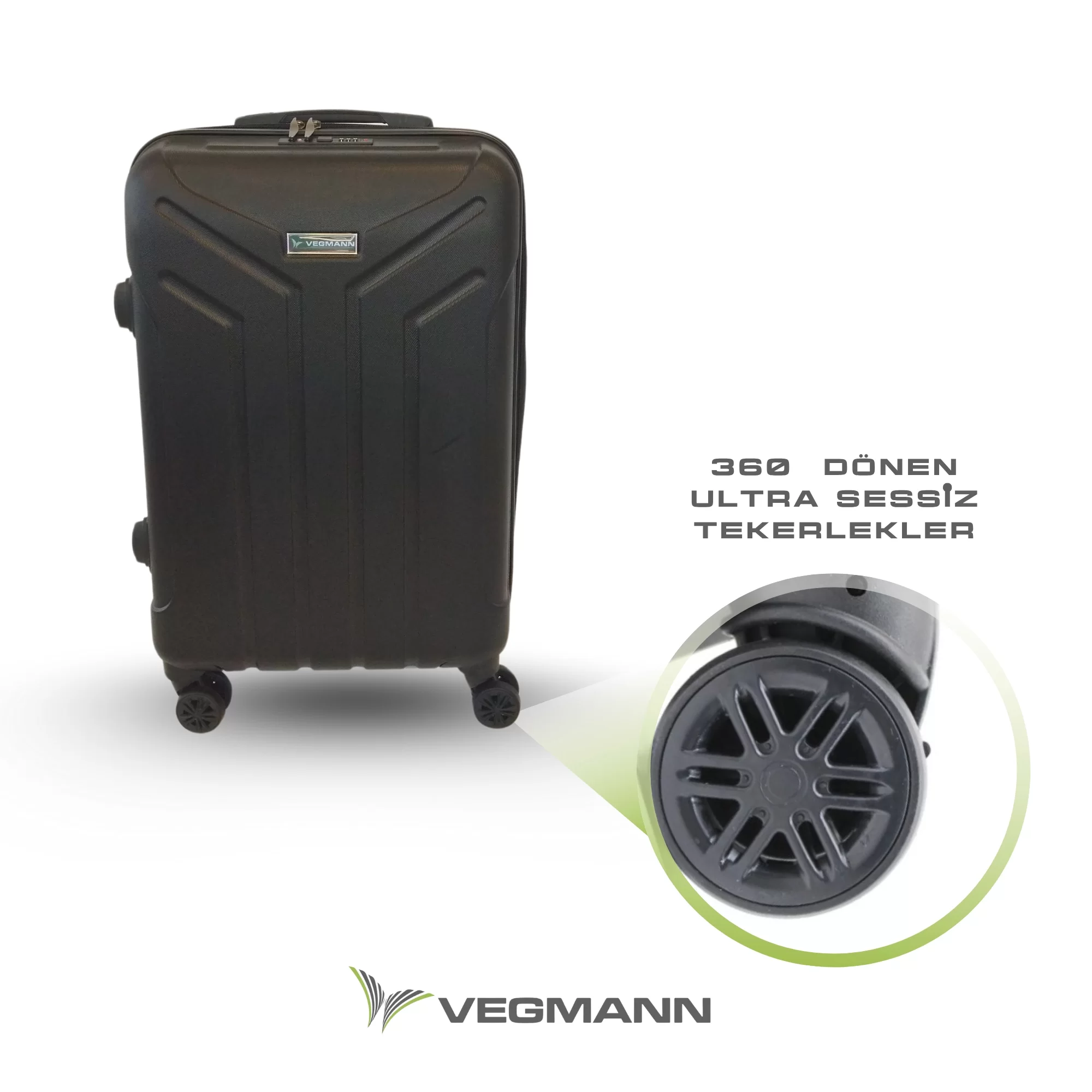 VEGMANN Scavel Tartılı Plastik Orta Boy Valiz Siyah