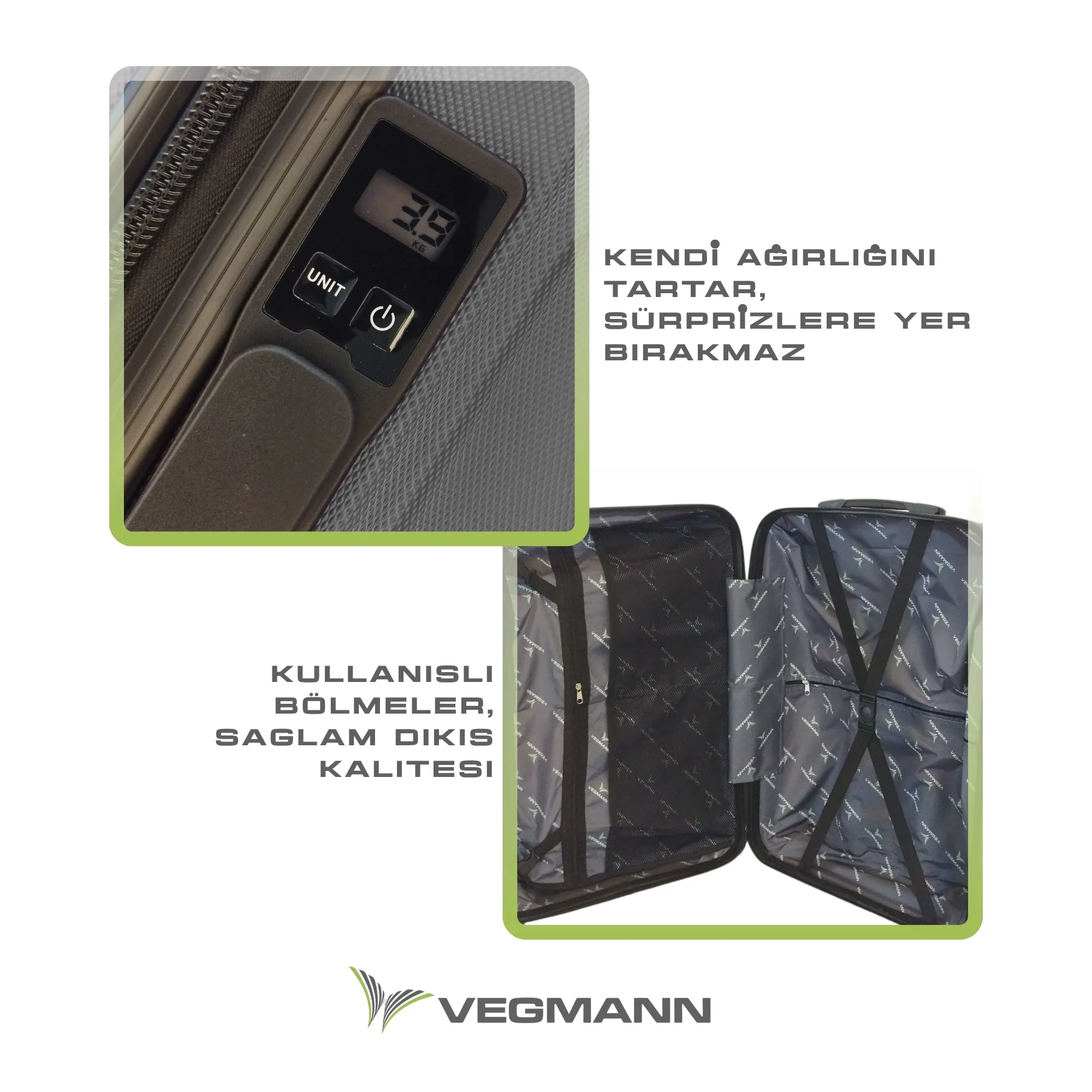 VEGMANN Scavel Tartılı Plastik Büyük Boy Valiz Antrasit