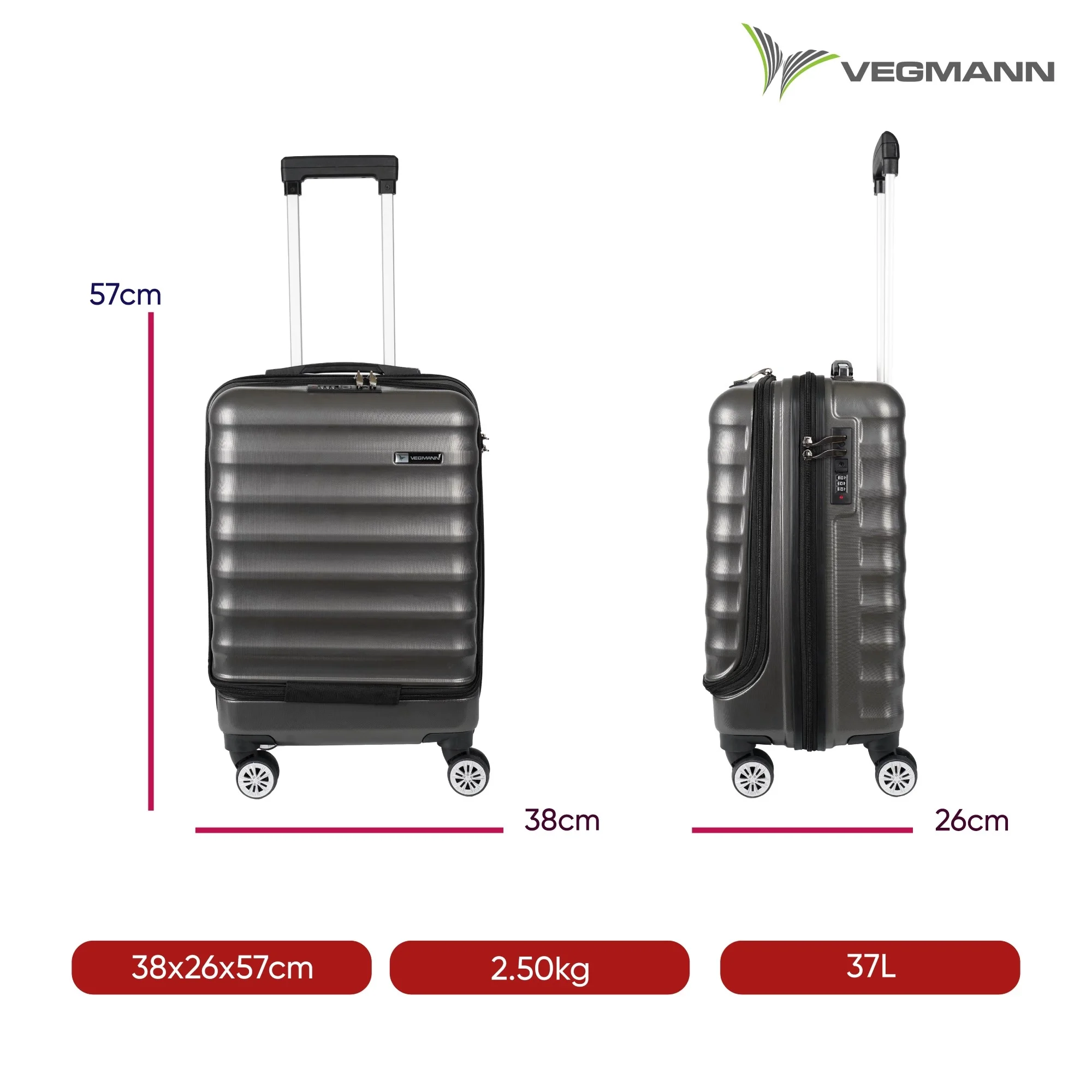 VEGMANN Wave Laptop Bölmeli ABS Kabin Boy Valiz Antrasit