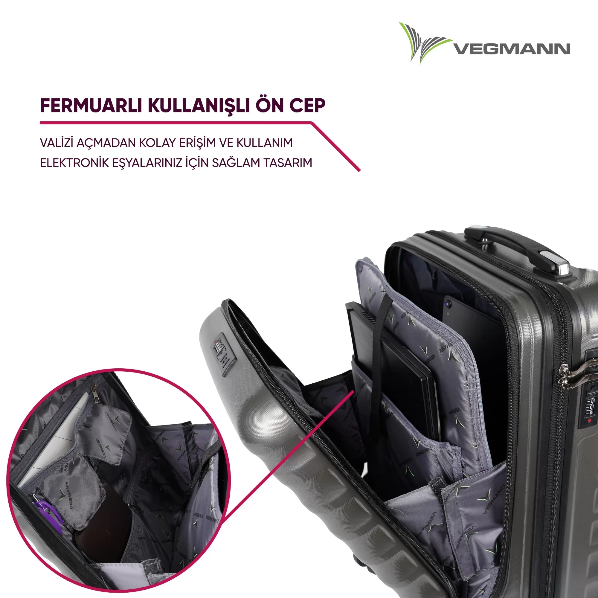 VEGMANN Wave Laptop Bölmeli ABS Kabin Boy Valiz Antrasit