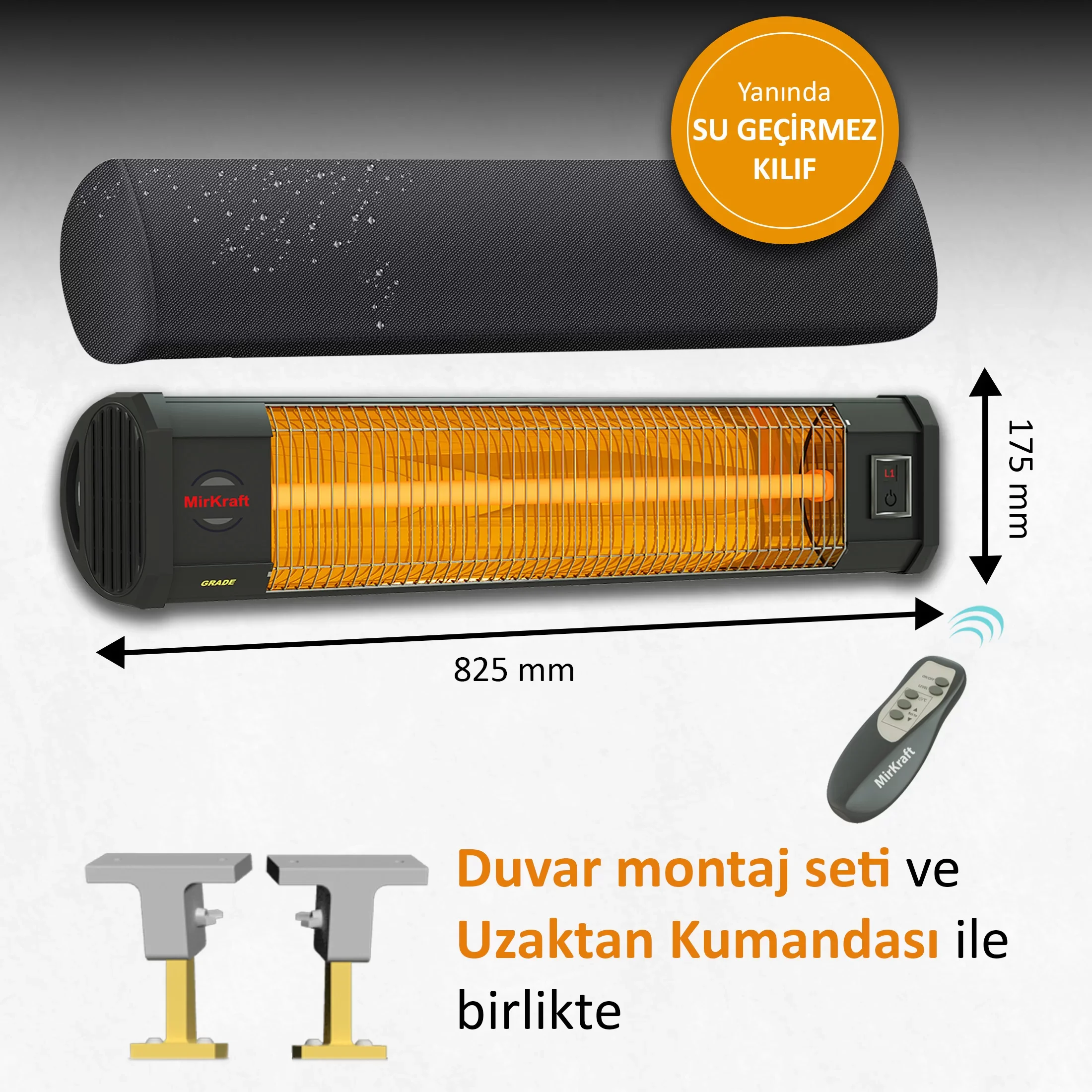MIRKRAFT Grade Duvara Montaj Uzaktan Kumandalı Karbon 2500 W Elektrikli Isıtıcı Siyah