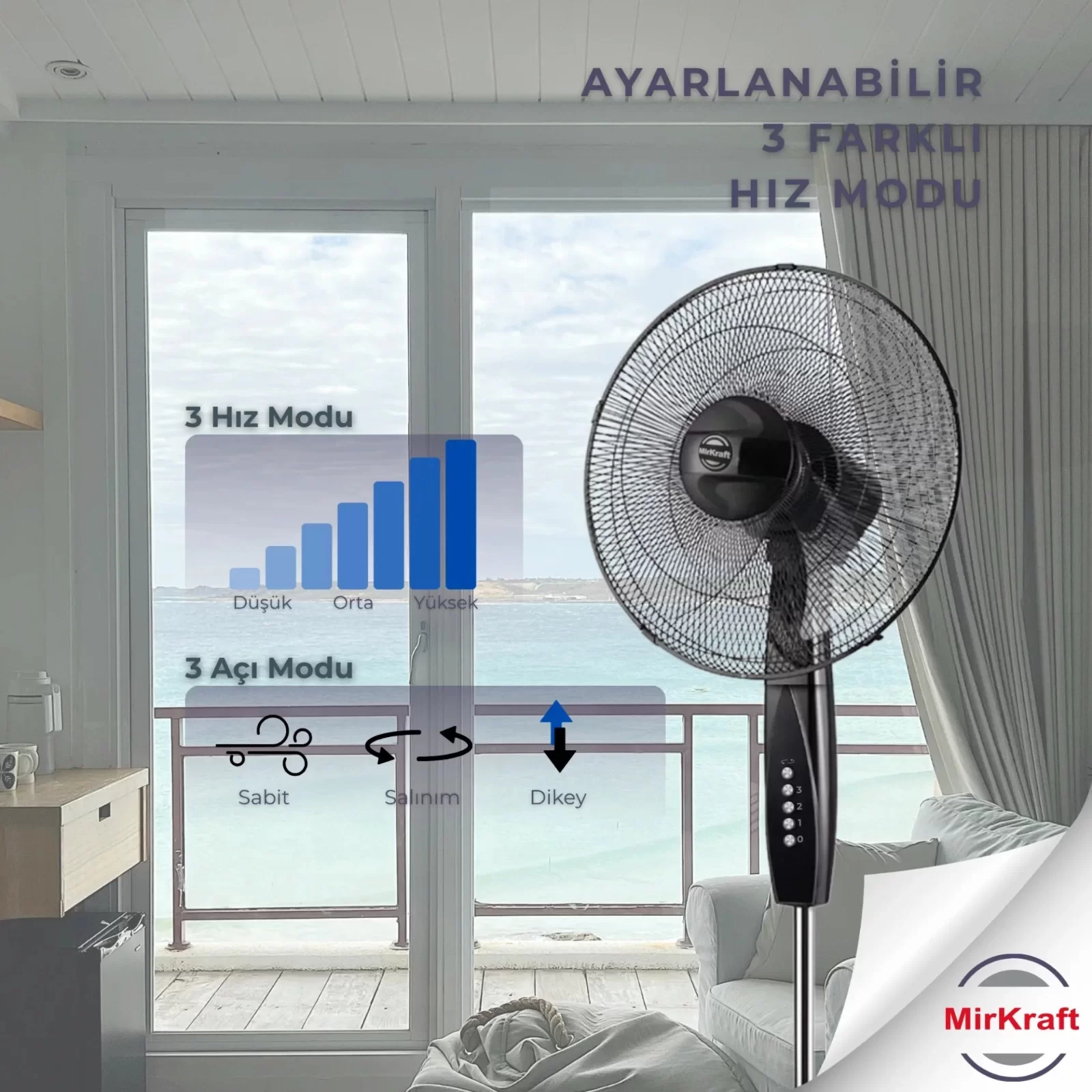 MIRKRAFT FS-M40BR Manuel 16 inç Stand Fan Vantilatör siyah