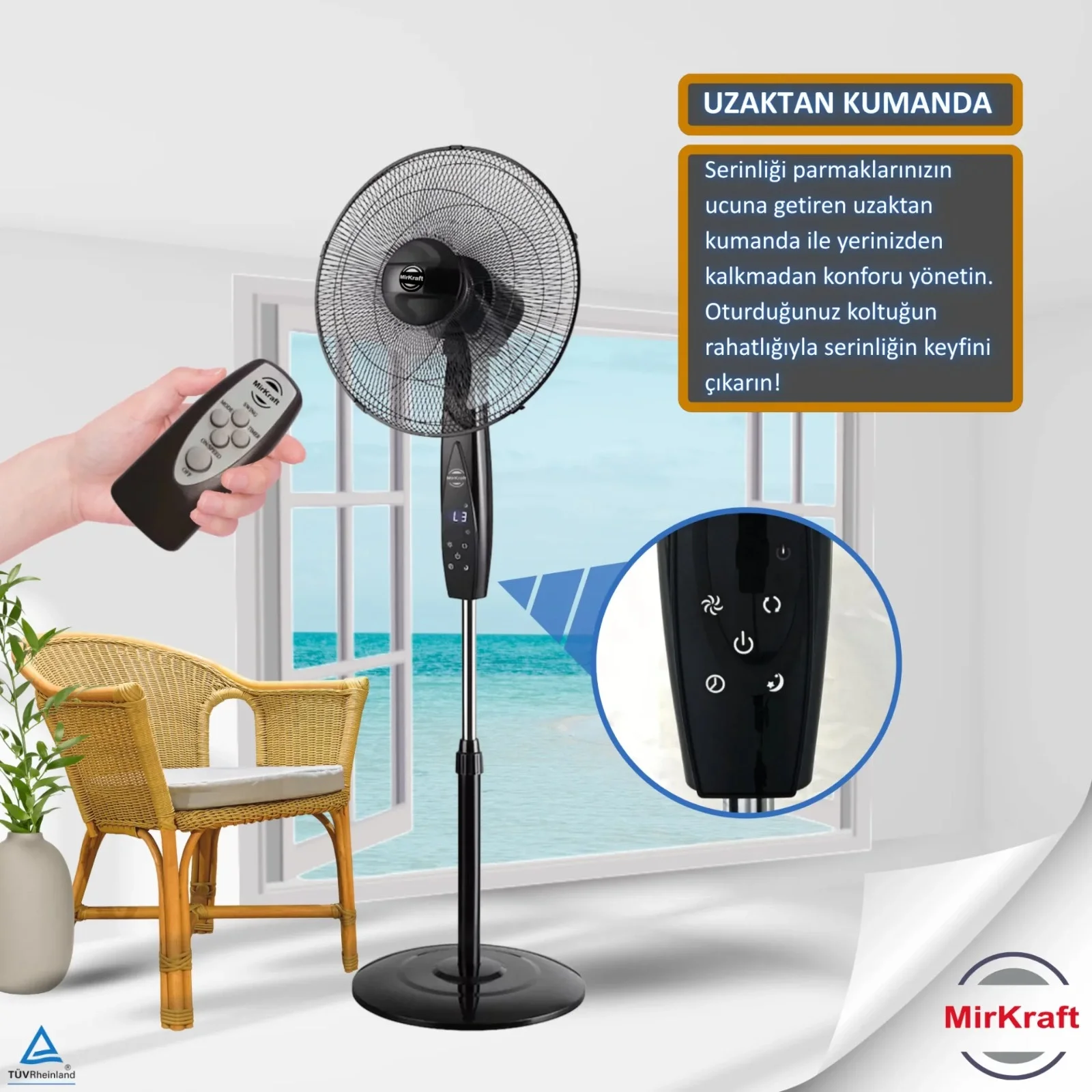 MIRKRAFT FS-K40BR Uzaktan Kumandalı 16 inç Stand Fan Vantilatör siyah