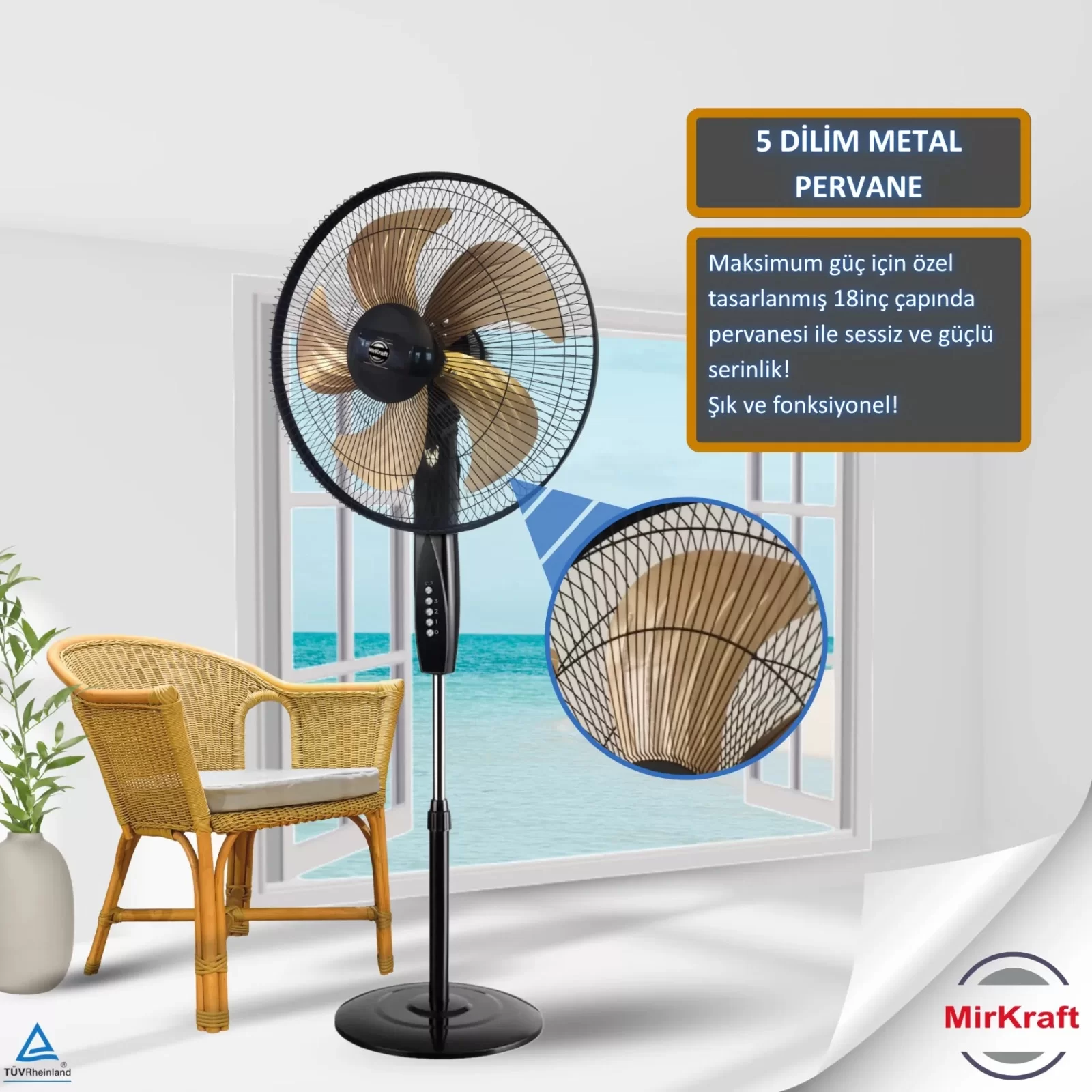 MIRKRAFT FS-M5018 Manuel 18 inç Stand Fan Vantilatör siyah