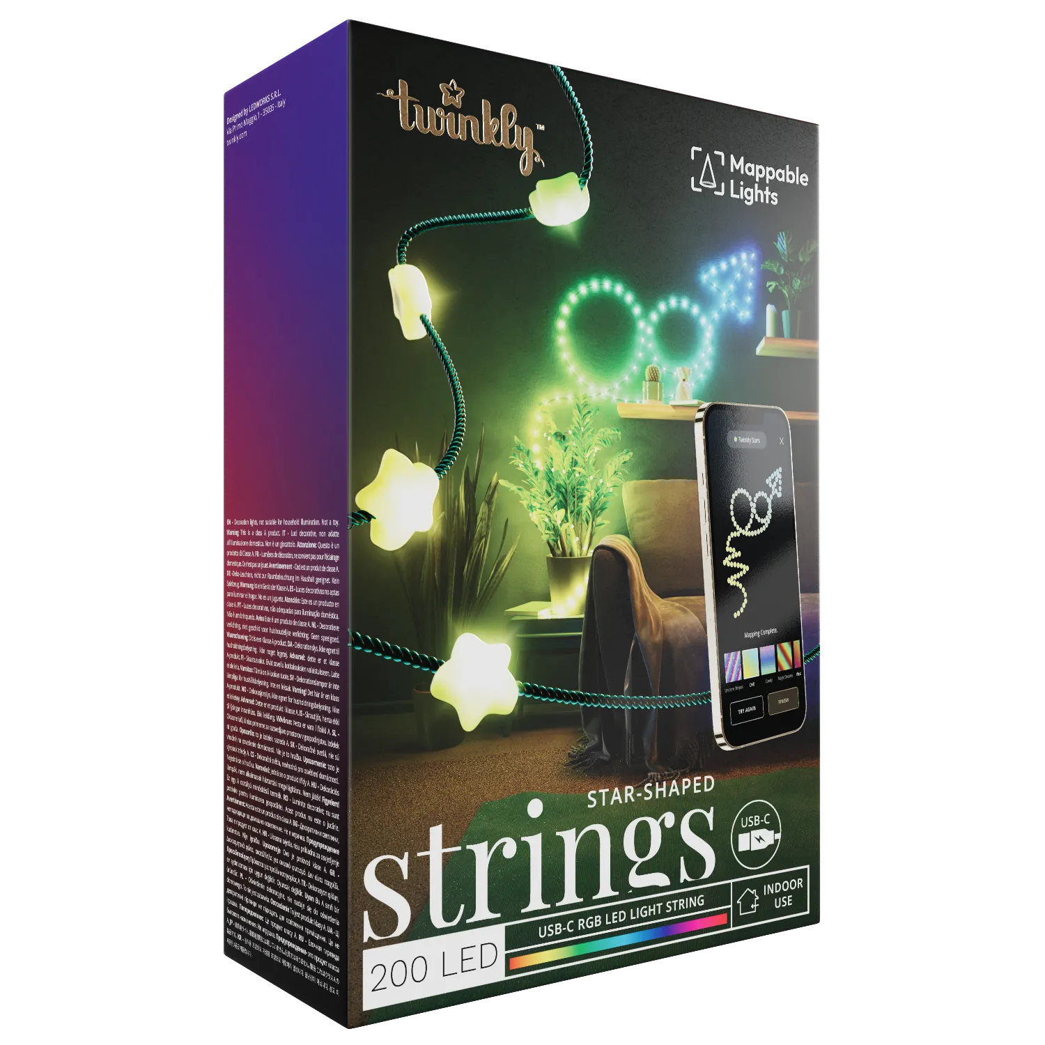 Lampki LED RGB Twinkly w kształcie gwiazdy, 200 LED, USB-C, do użytku wewnątrz.