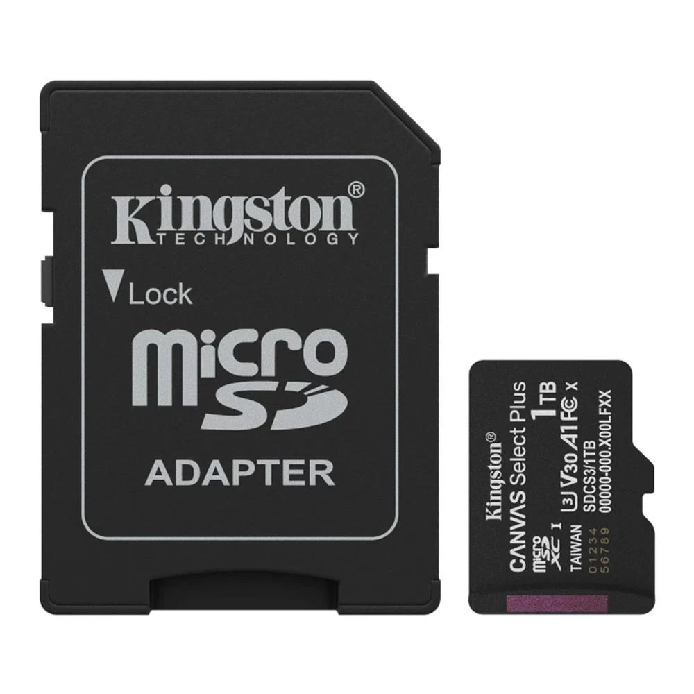 Czarny adapter Kingston MicroSD i karta pamięci 1 TB.