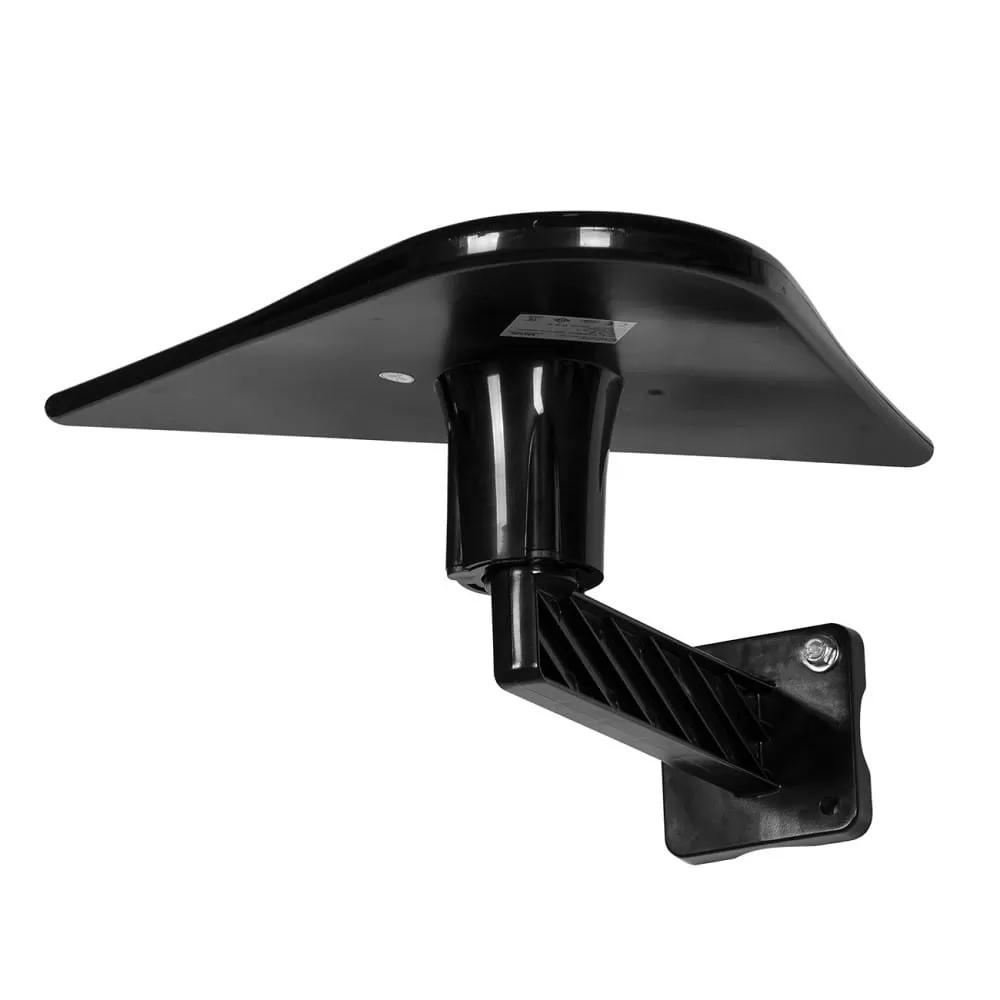 Czarna obrotowa półka ścienna z regulowanym ramieniem i płaską tacką.