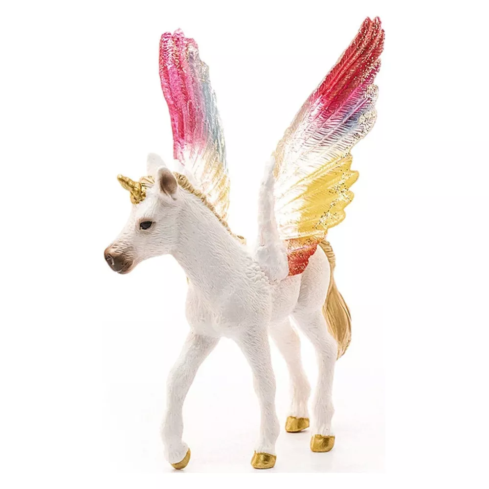 Białe mityczne stworzenie ze skrzydłami i rogiem, białe skrzydła z gradientem.