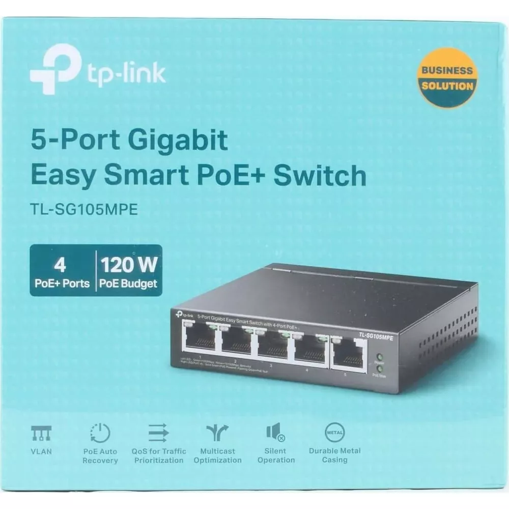TP-Link 5-portowy Switch Gigabit PoE+ TL-SG105MPE, 4 porty, budżet 120W.