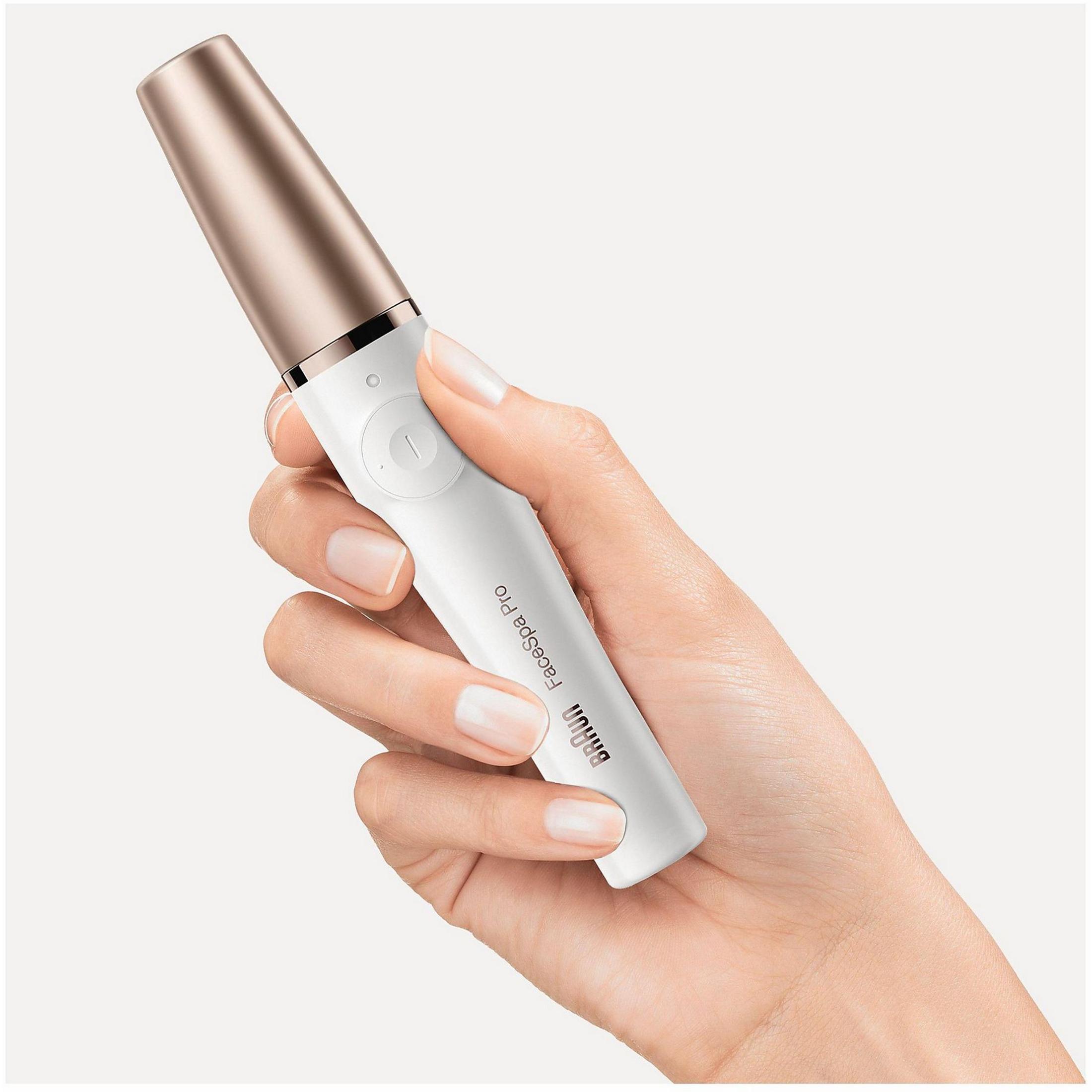 EPILATORE PER IL VISO BRAUN FaceSpa Pro 911, Wet & Dry, 3 livelli di funzione: epilazione facciale, pulizia del viso, tonificazione della pelle, Accumulatore, Bianco, Oro