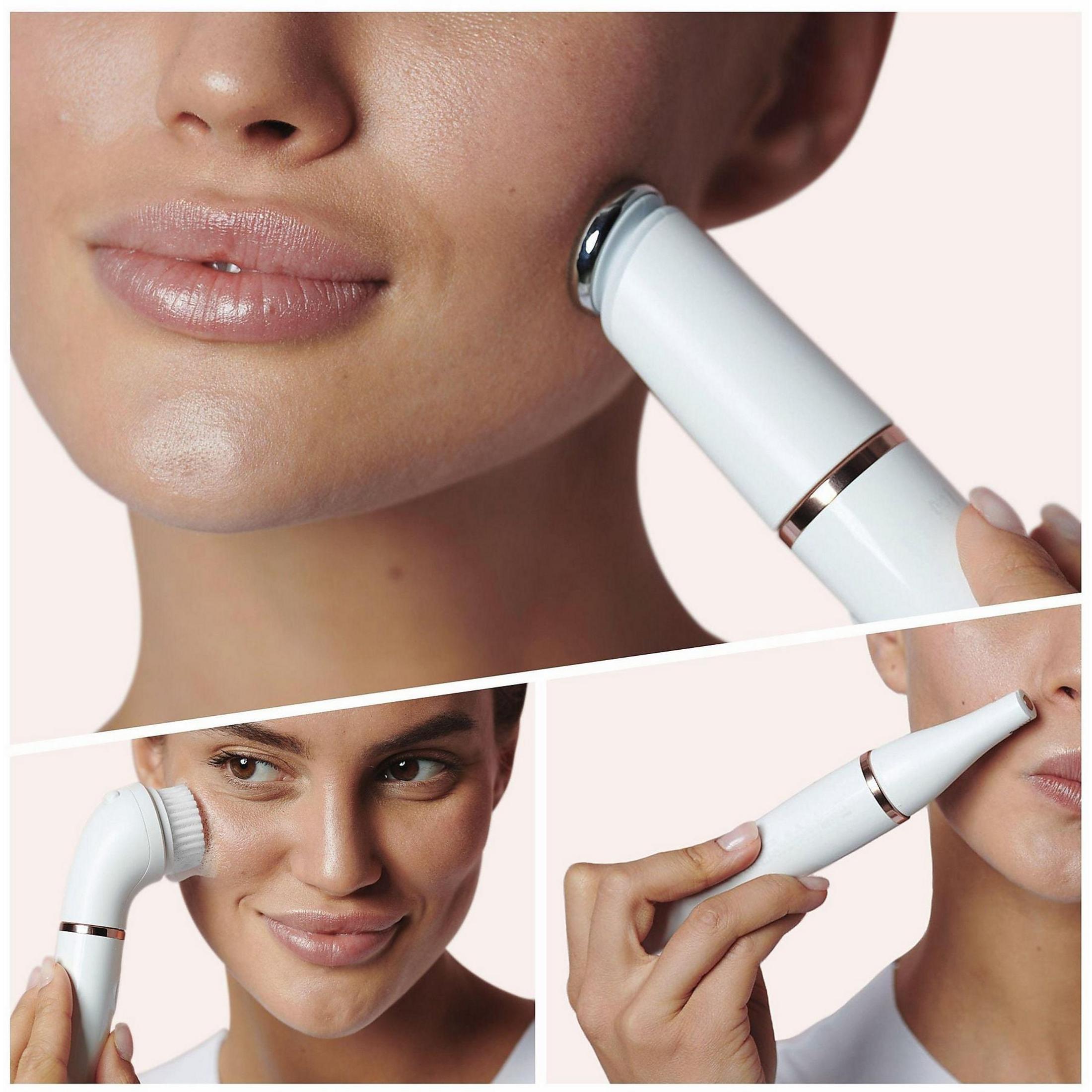 EPILATORE PER IL VISO BRAUN FaceSpa Pro 911, Wet & Dry, 3 livelli di funzione: epilazione facciale, pulizia del viso, tonificazione della pelle, Accumulatore, Bianco, Oro