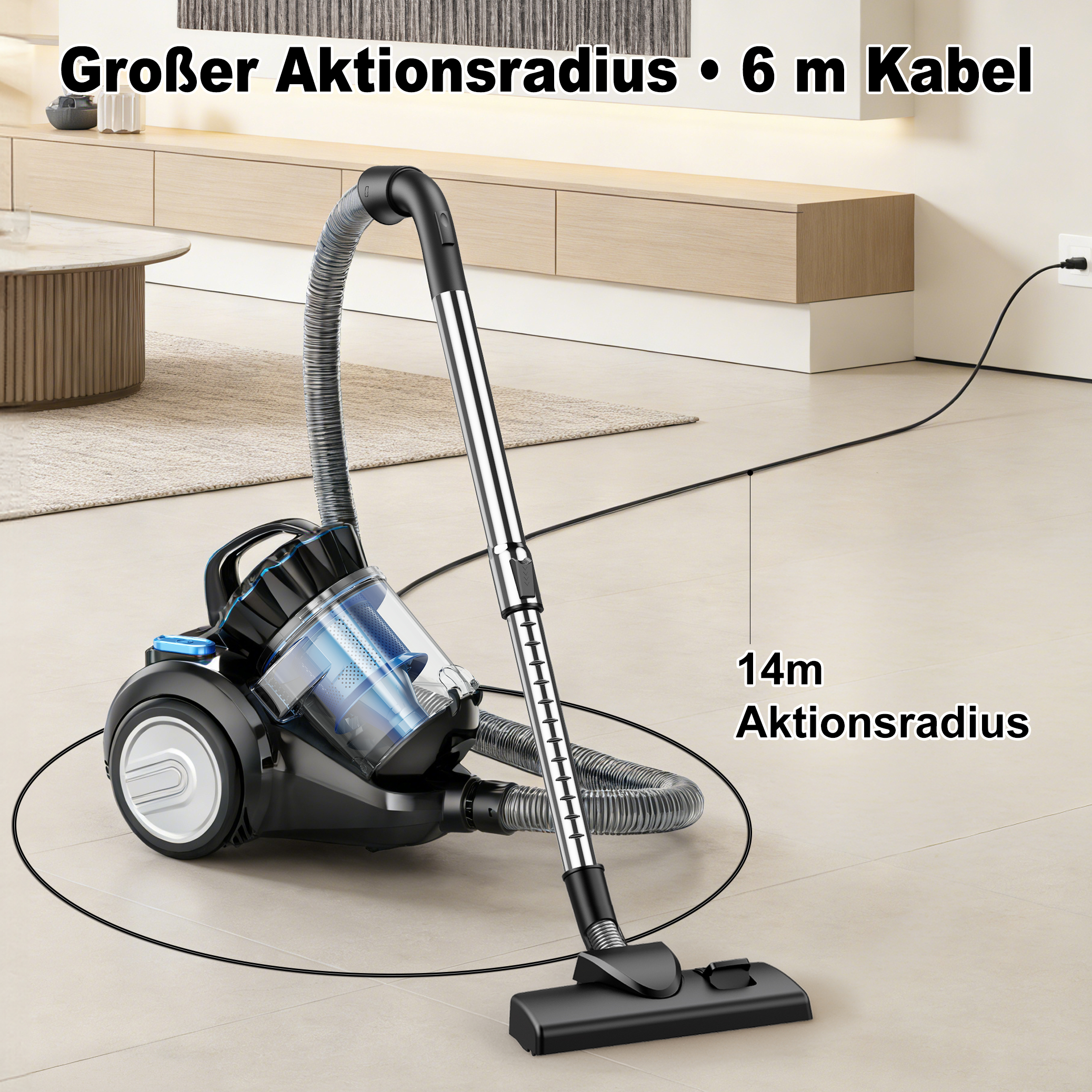 SROSS 800W,＜60dB,Allergie H12 HEPA-Filter Staubsauger, maximale Leistung: 800 Watt, blau-schwarzes Design)