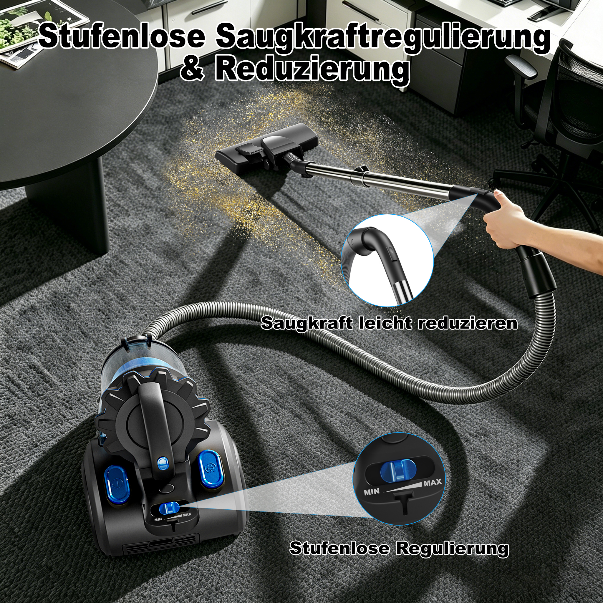 SROSS 800W,＜60dB,Allergie H12 HEPA-Filter Staubsauger, maximale Leistung: 800 Watt, blau-schwarzes Design)