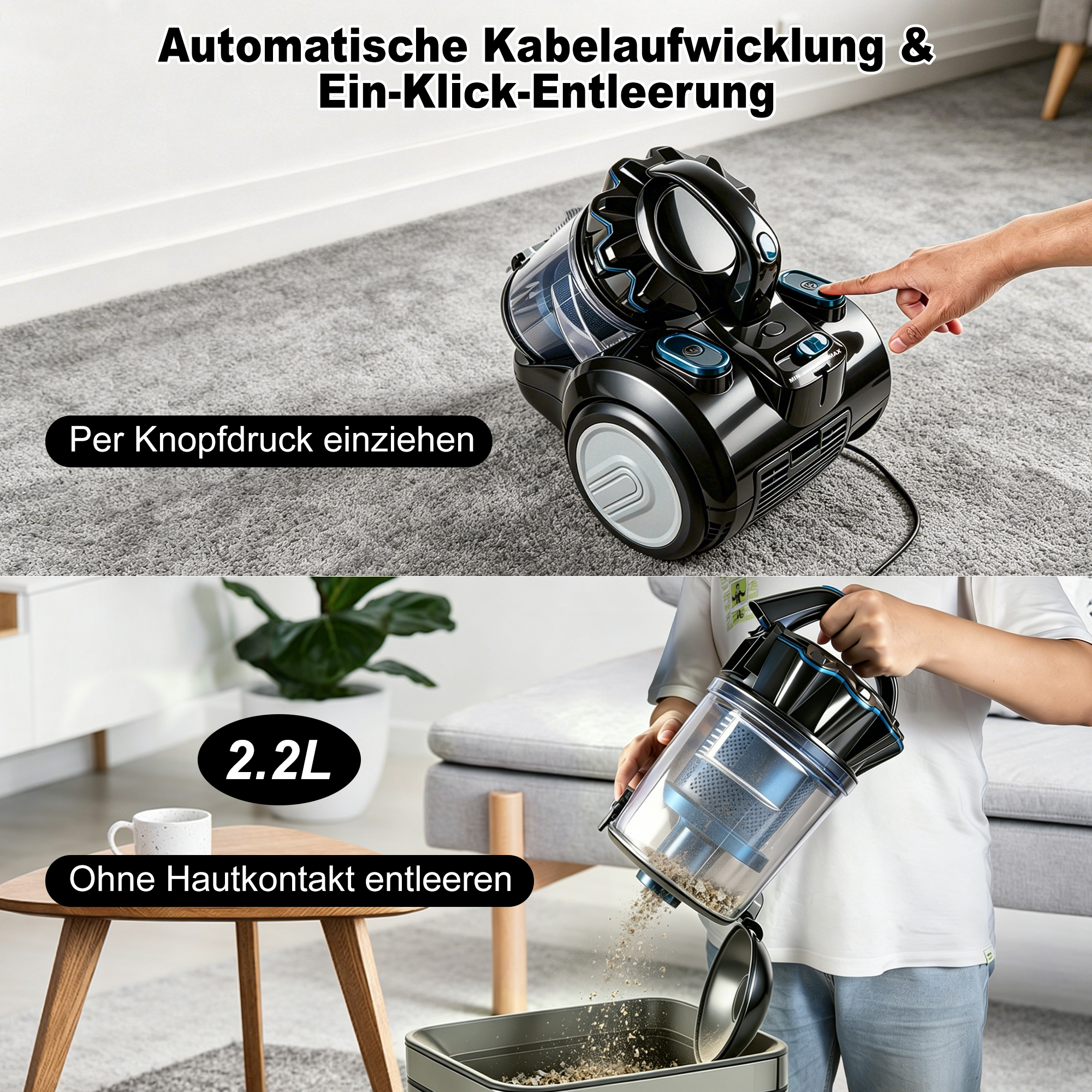 SROSS 800W,＜60dB,Allergie H12 HEPA-Filter Staubsauger, maximale Leistung: 800 Watt, blau-schwarzes Design)