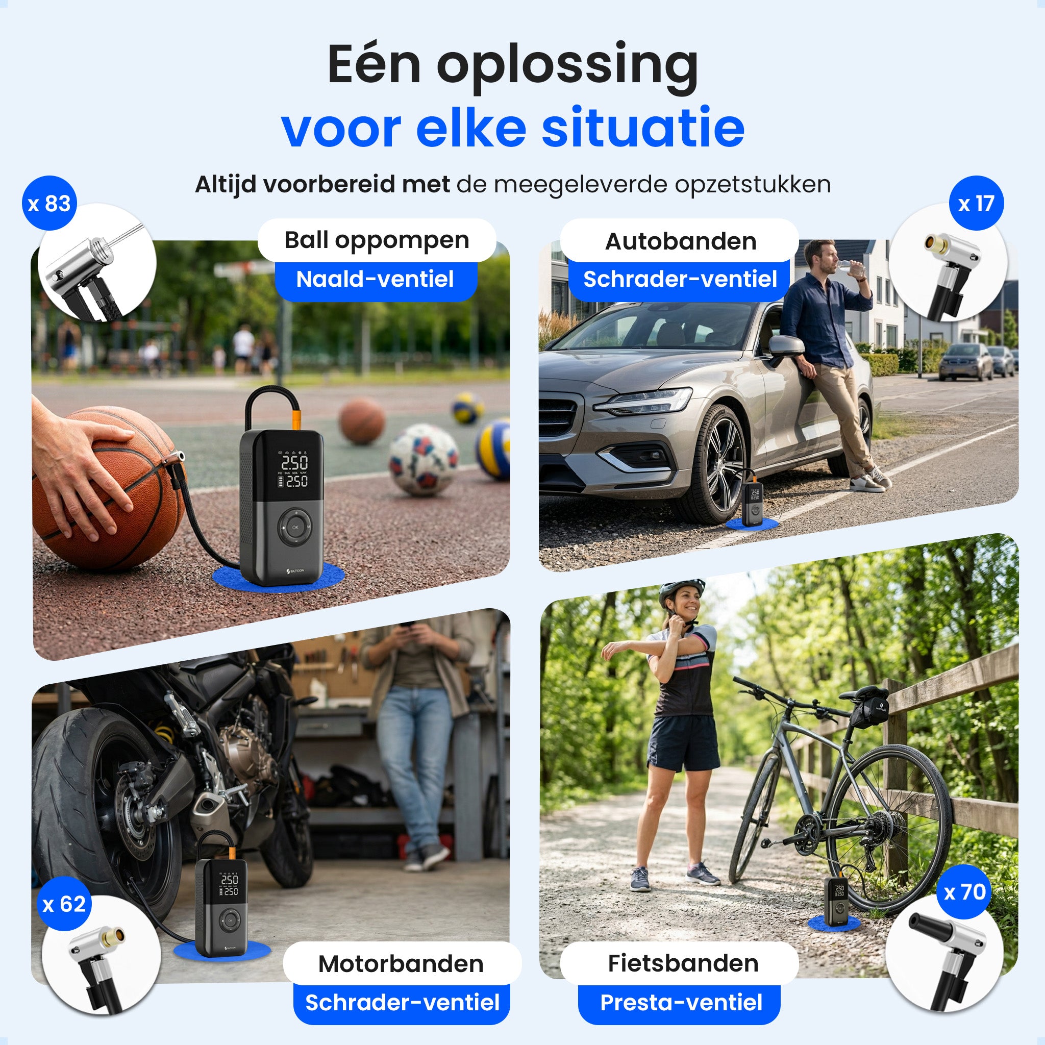SILTCON Luchtcompressor Bandenpomp Auto en Fiets  - 10.8 Bar - Oplaadbaar - Met 8.500 mAh Powerbank Luchtcompressor Bandenpomp Zwart