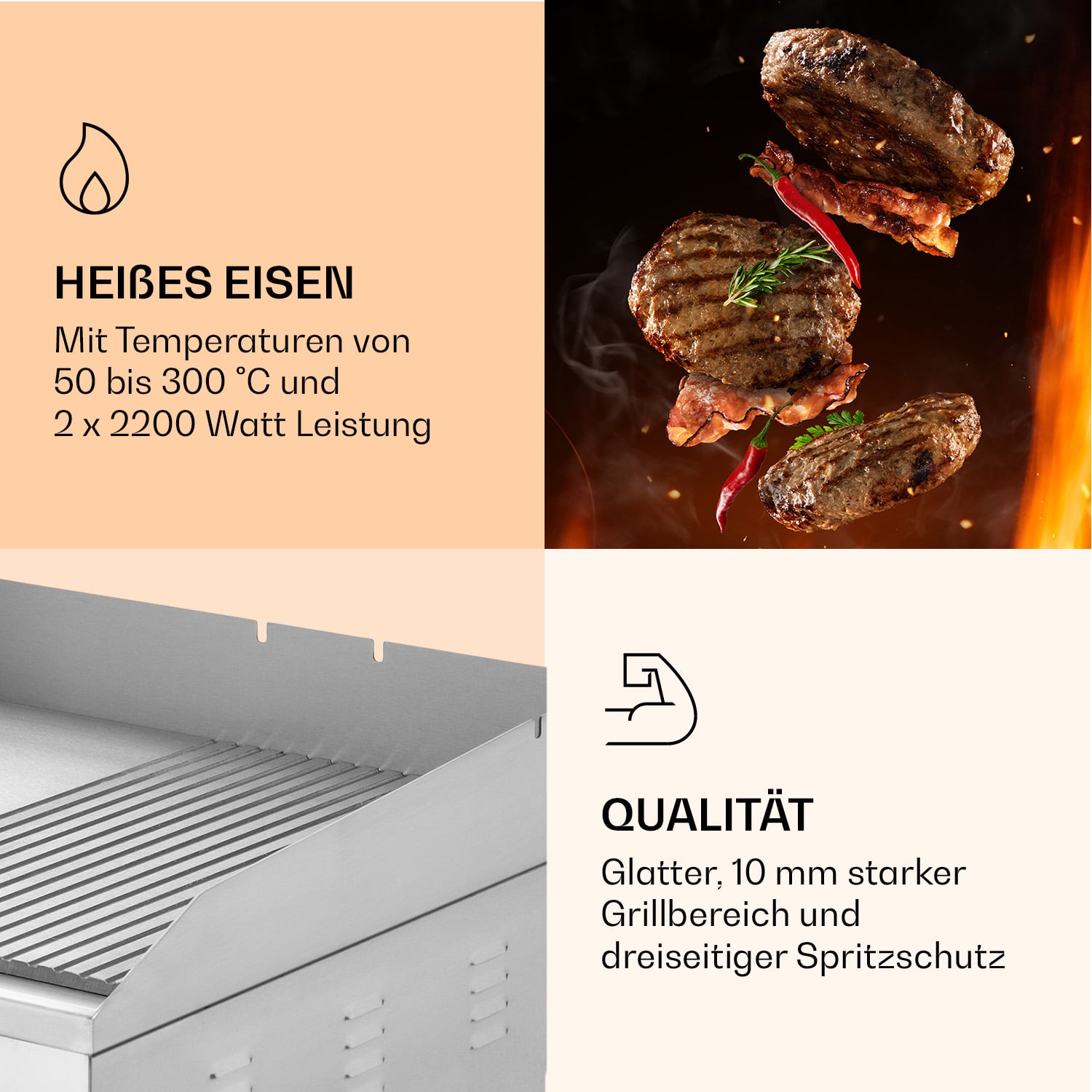 GRIGLIA ELETTRICA KLARSTEIN Grillmeile 4400, Elettrico, Potenza 4400 W, Griglia da 73 x 50 cm², Argento metallizzato