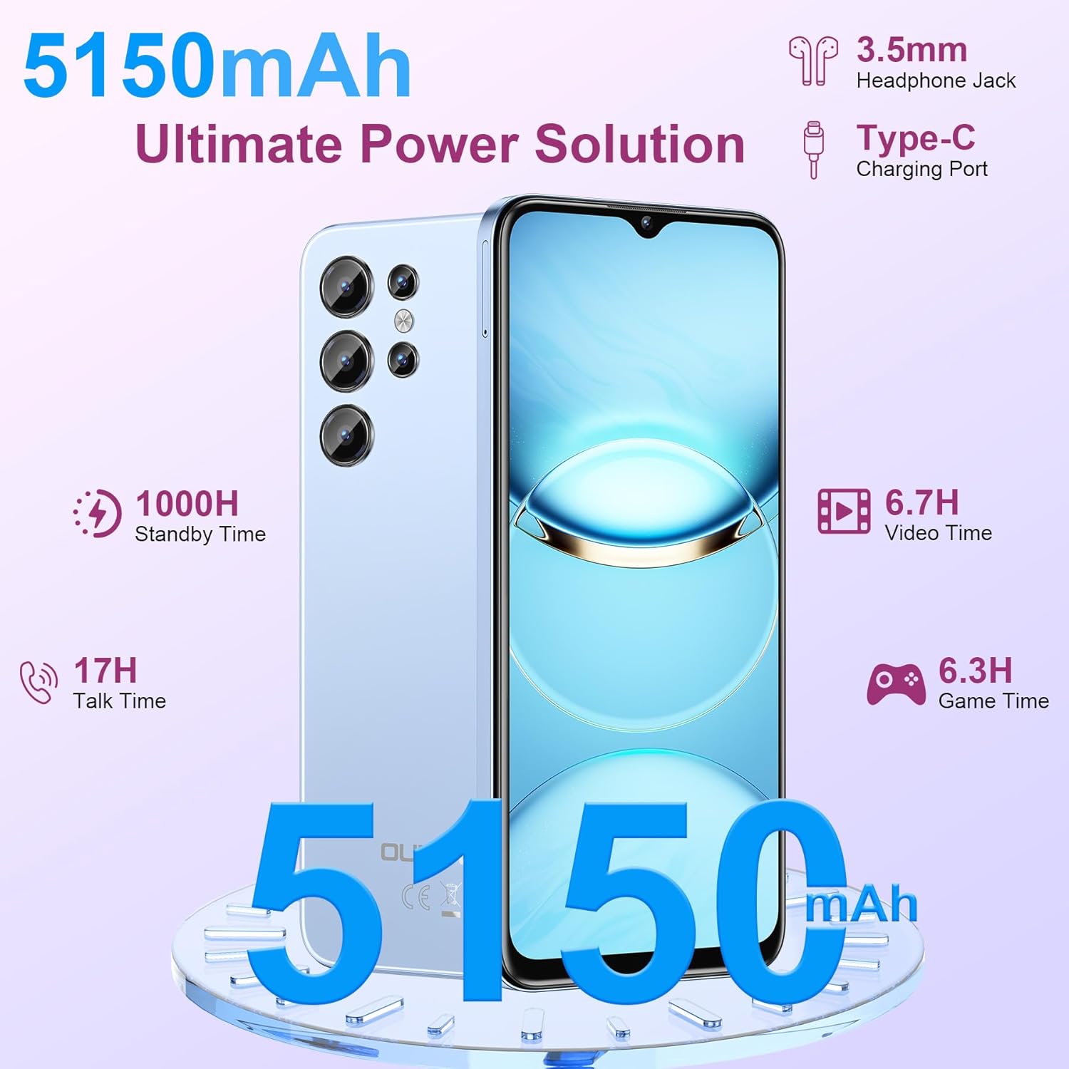 OUKITEL C1 Pro, 4+256GB, 256 GB, Viola chiaro
