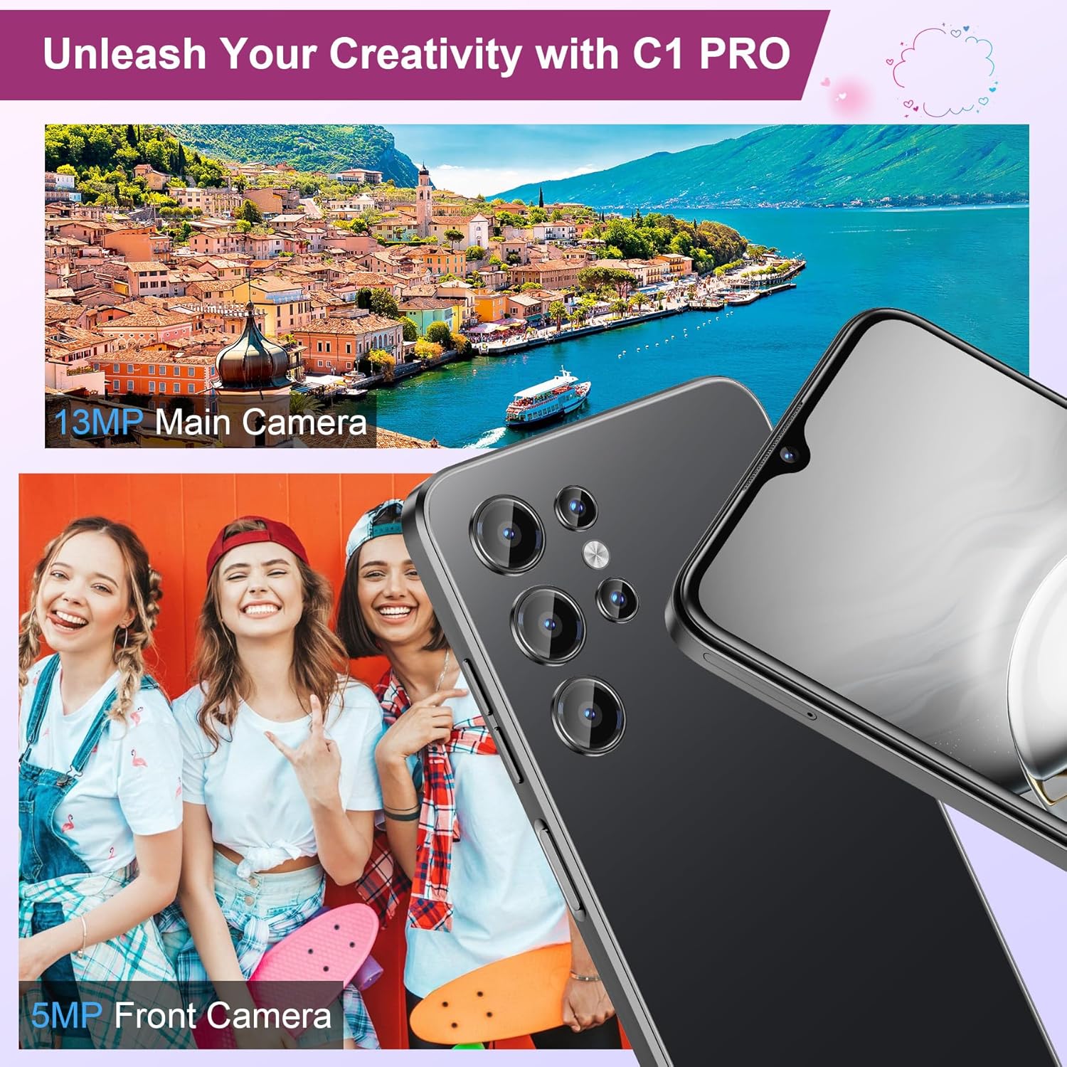 OUKITEL C1 Pro, 4+256GB, 256 GB, Viola chiaro