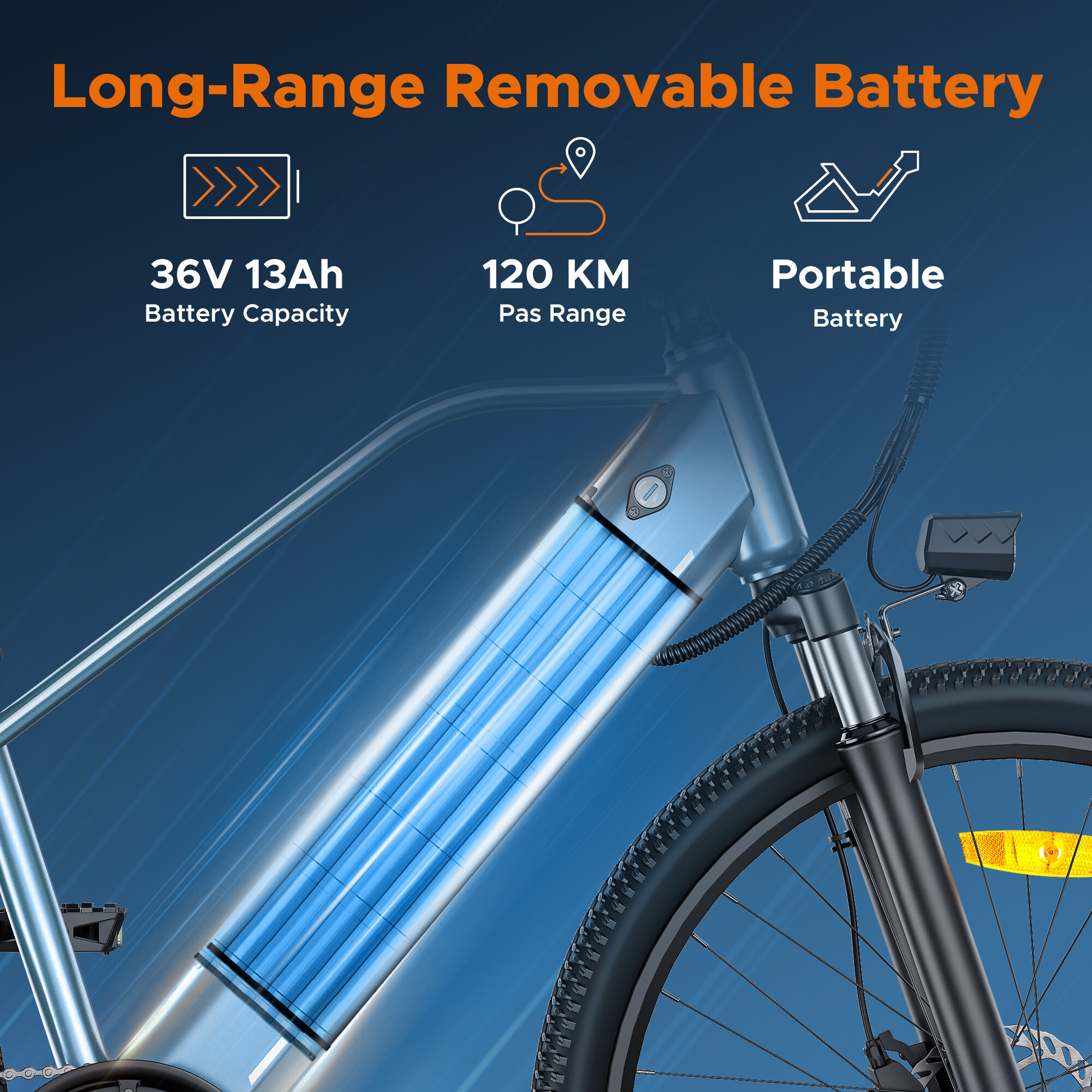 Bicicletta da cross HILLMILES MileTrail 1 - motore 250W, batteria 36V 13Ah, autonomia fino a 120 km, ruote 26''