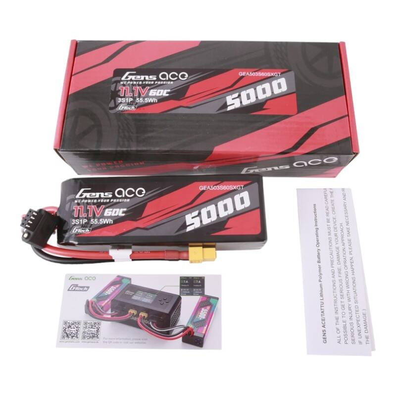 BATTERIA RICARICABILE GENS ACE TATTU Gens ace GEA503S60X6GT Batteria LiPo 5000mAh 11,1V con connettore XT60 per auto