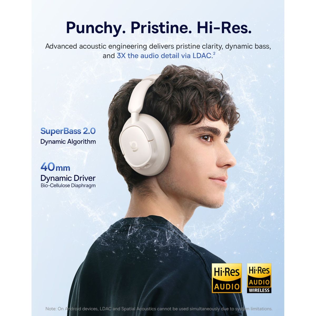 BASEUS Bass BH1 NC Over-ear Casque avec Anti-bruit Blanc