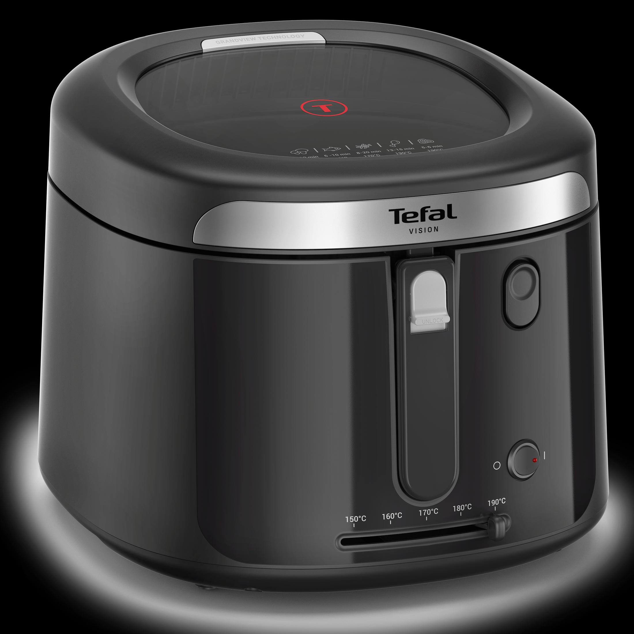 TEFAL Vision FF2528E0, 2.1 l FRIGGITRICE, capacità 1,2 kg, Max potenza 1900 W, da 150 °C a 190 °C, Nero, Argento