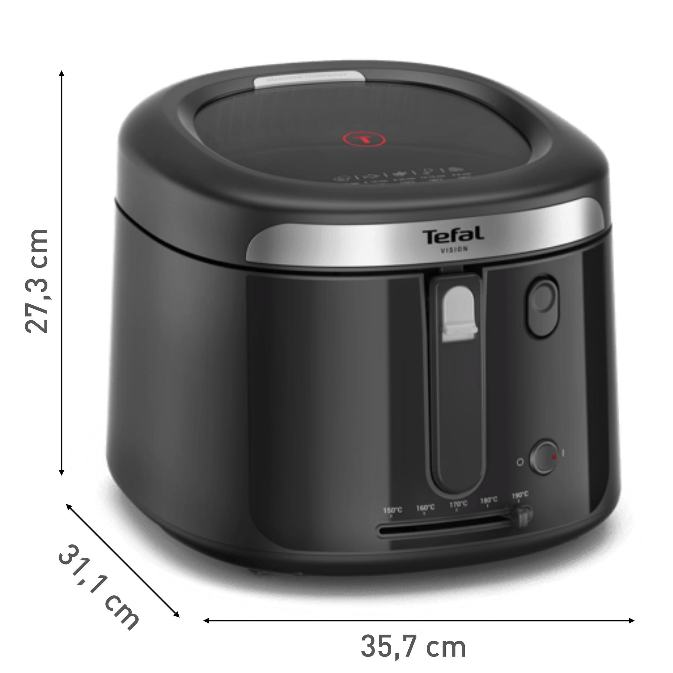 TEFAL Vision FF2528E0, 2.1 l FRIGGITRICE, capacità 1,2 kg, Max potenza 1900 W, da 150 °C a 190 °C, Nero, Argento