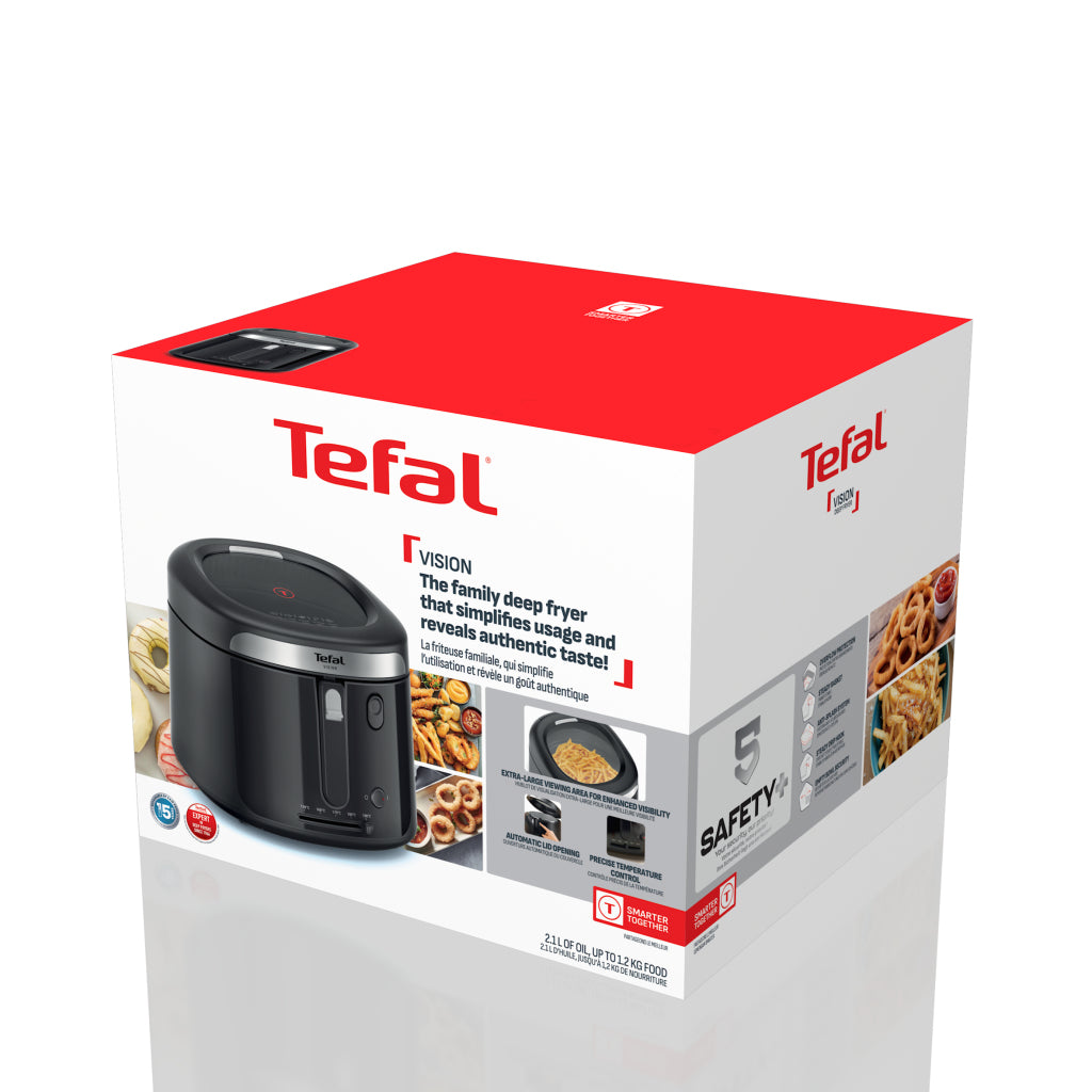 TEFAL Vision FF2528E0, 2.1 l FRIGGITRICE, capacità 1,2 kg, Max potenza 1900 W, da 150 °C a 190 °C, Nero, Argento