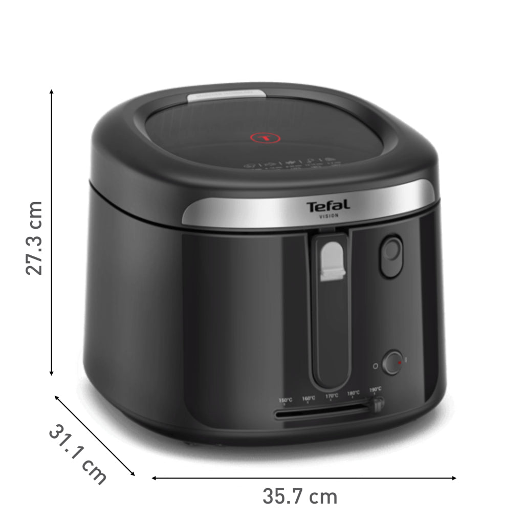 TEFAL Vision FF2528E0, 2.1 l FRIGGITRICE, capacità 1,2 kg, Max potenza 1900 W, da 150 °C a 190 °C, Nero, Argento