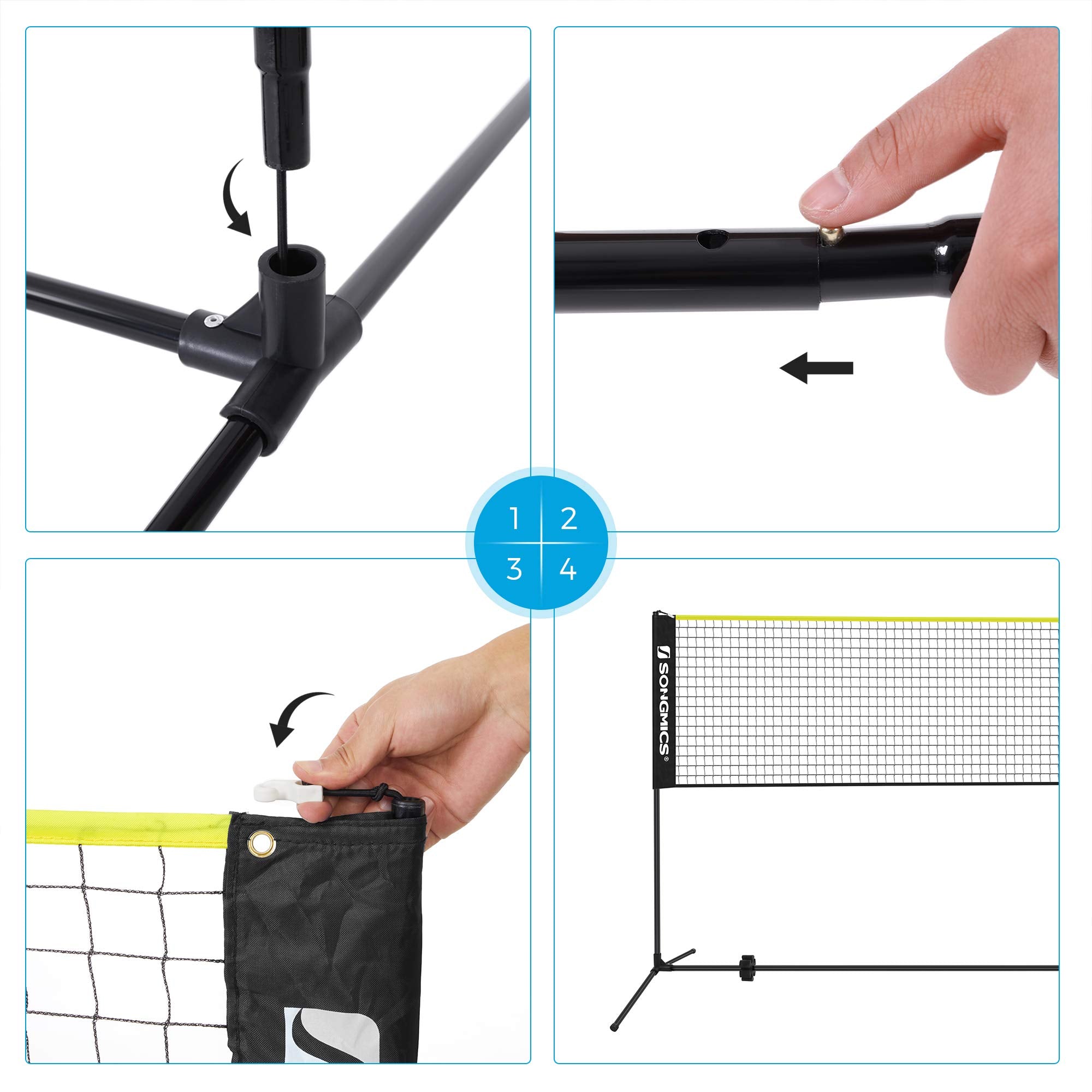 SONGMICS SYQ500B02 regolabile in altezza 5 m Rete da badminton, Nero, Giallo