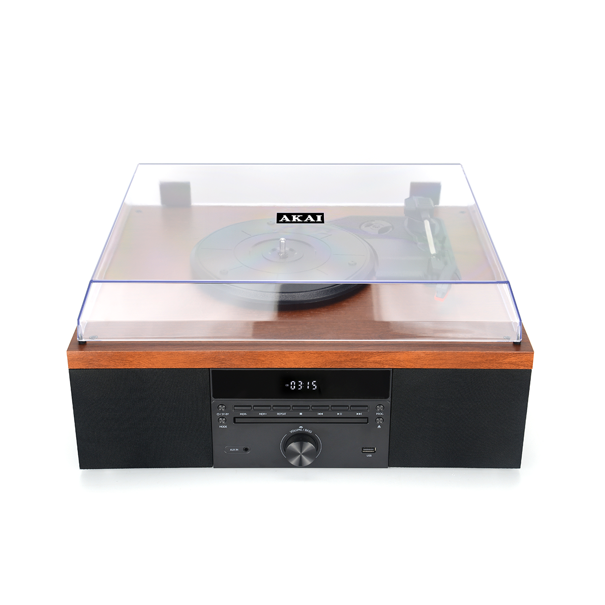 Gramofon AKAI Bluetooth 5.0 CD FM USB ATT-14BT Brązowo - czarny