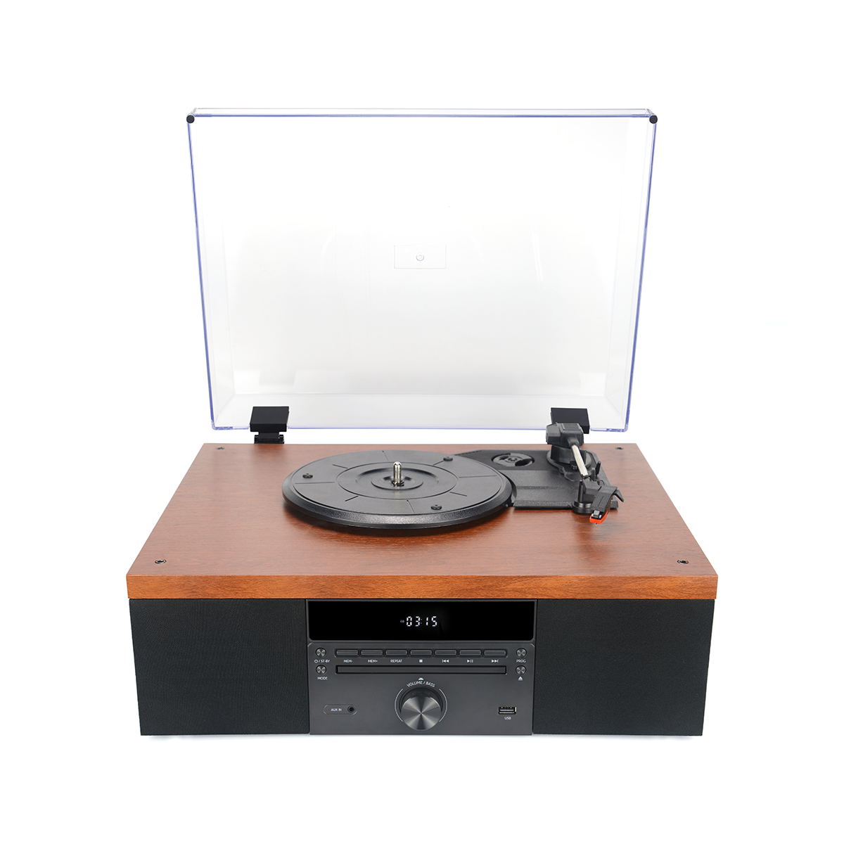 Gramofon AKAI Bluetooth 5.0 CD FM USB ATT-14BT Brązowo - czarny