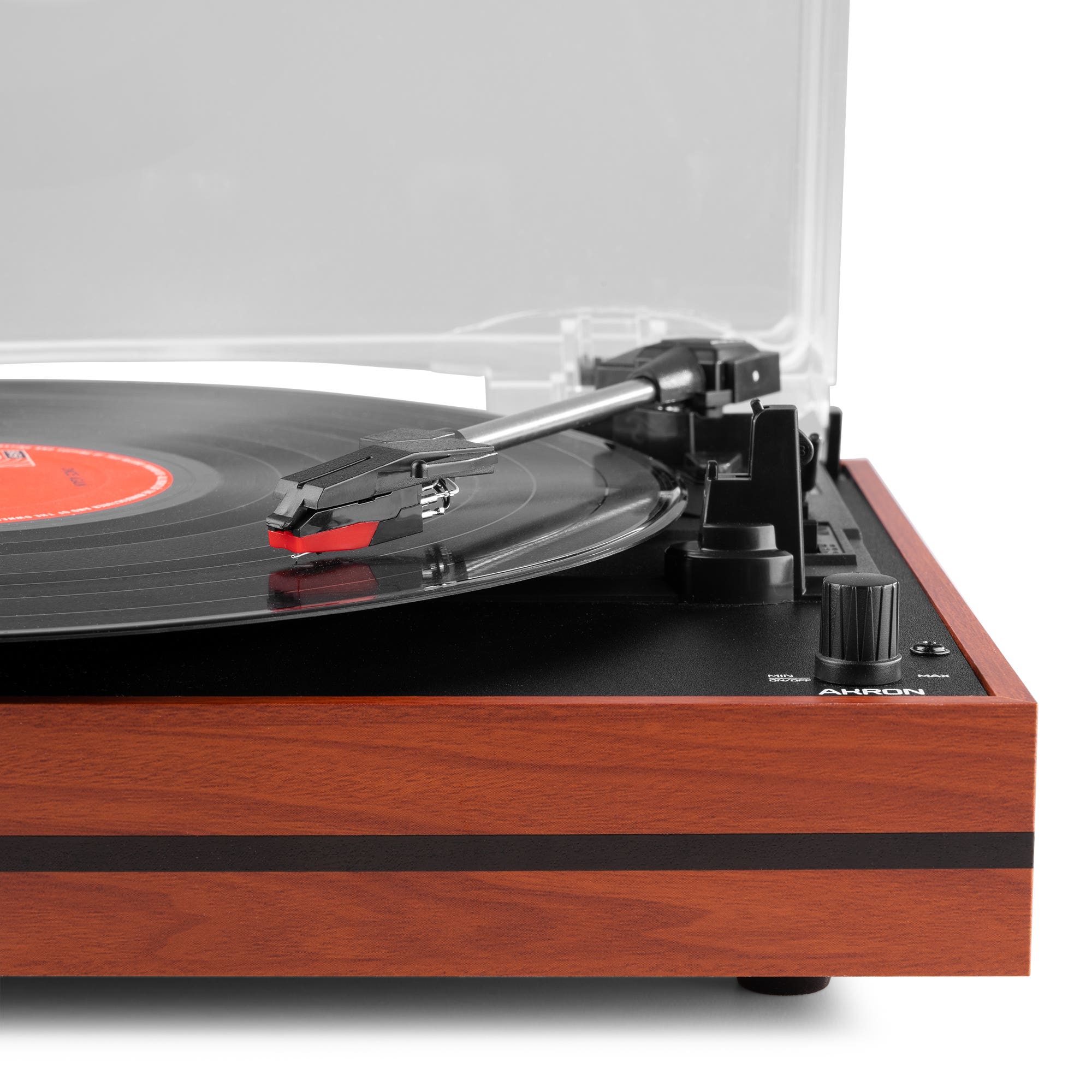 Tocadiscos  - Akron AUDIZIO, 1 x Mini-Jack, 1 x  Mini-jack, 1 x RCA, 33⅓ RPM, Red