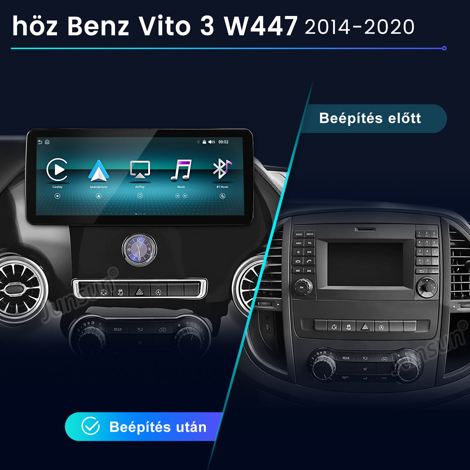 JUNSUN Benz Vito W447 2014-2023 12.3"LINUX CARPLAY Autorádió, Black
