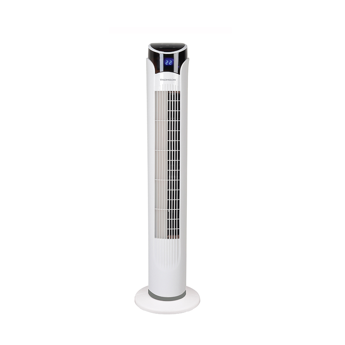 Thomson Thvel421t Ventilador torre oscilante temporizador pantalla led modo silencioso 3 velocidades 83cm de altura 45w blanco